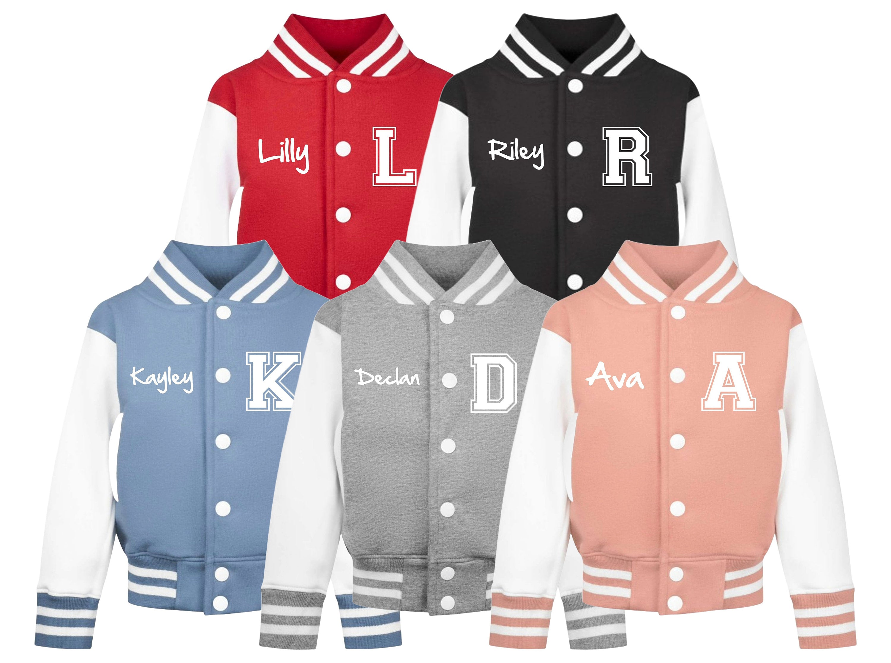 Personalised Name Initials Toddler & Kids Varsity Jacket Custom College Baseball Letterman