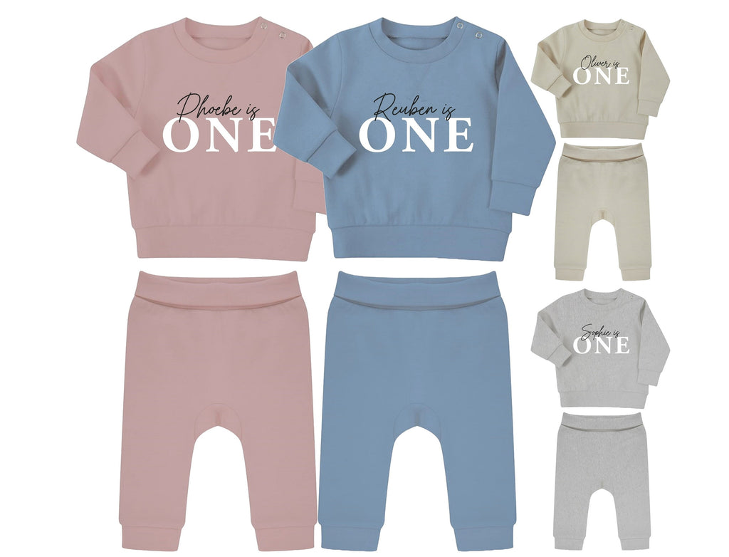Personalised Name I Am One Baby & Toddler Sustainable Sweatshirt and Joggers Set First Birthday Outfit