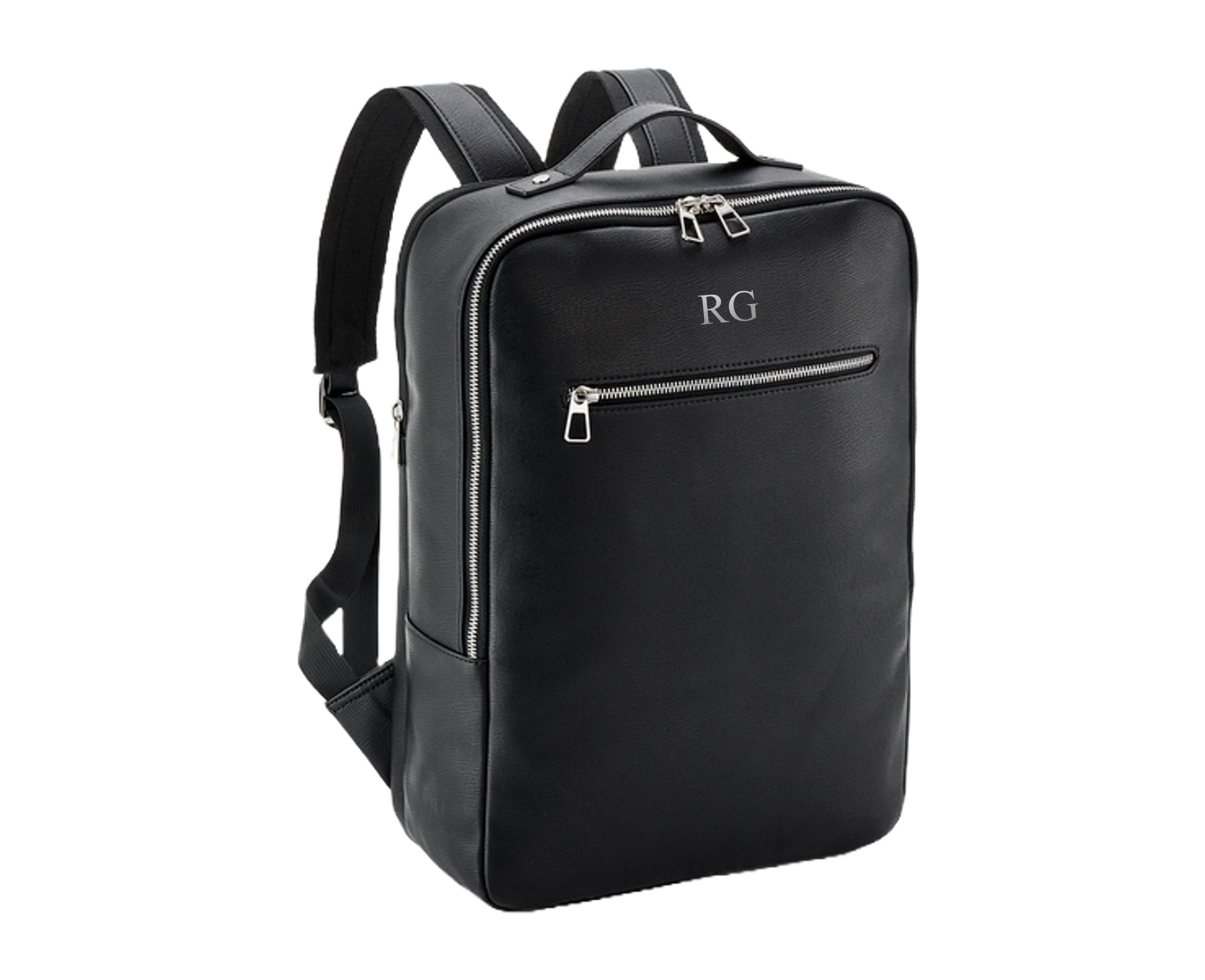 Personalised Initials Monogram Laptop Backpack Faux Leather Look Bag