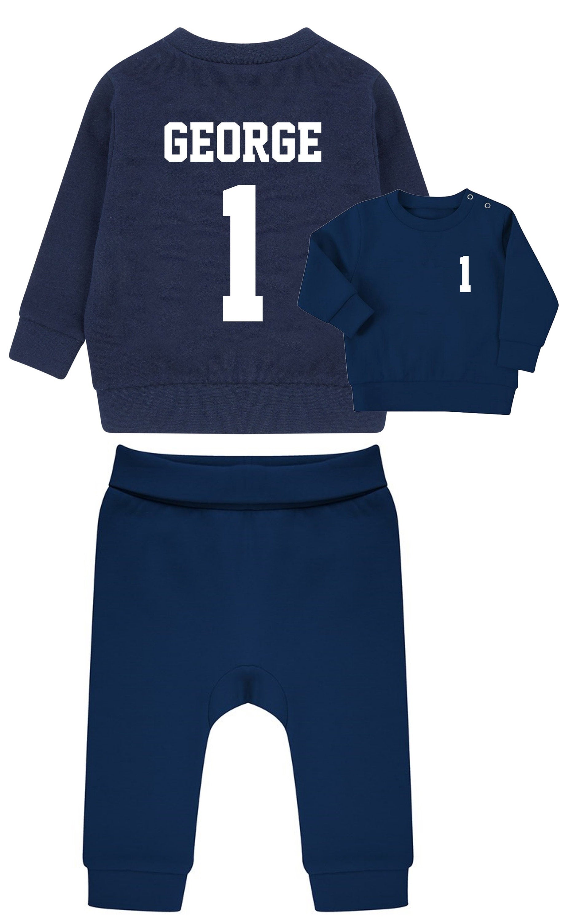 Personalised Football Name Age Baby & Toddler Sustainable Sweatshirt and Joggers Set Birthday Party Outfit