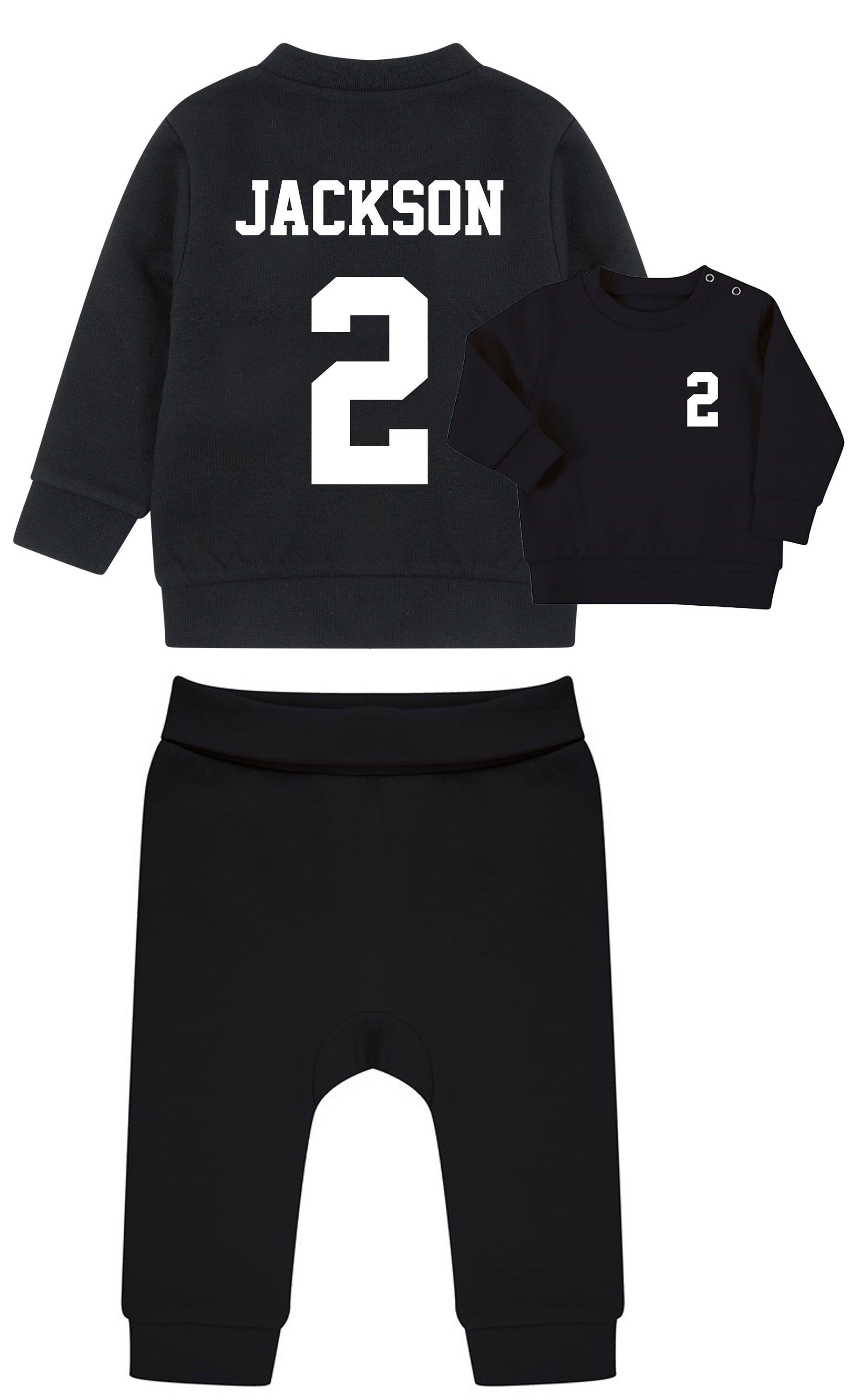 Personalised Football Name Age Baby & Toddler Sustainable Sweatshirt and Joggers Set Birthday Party Outfit