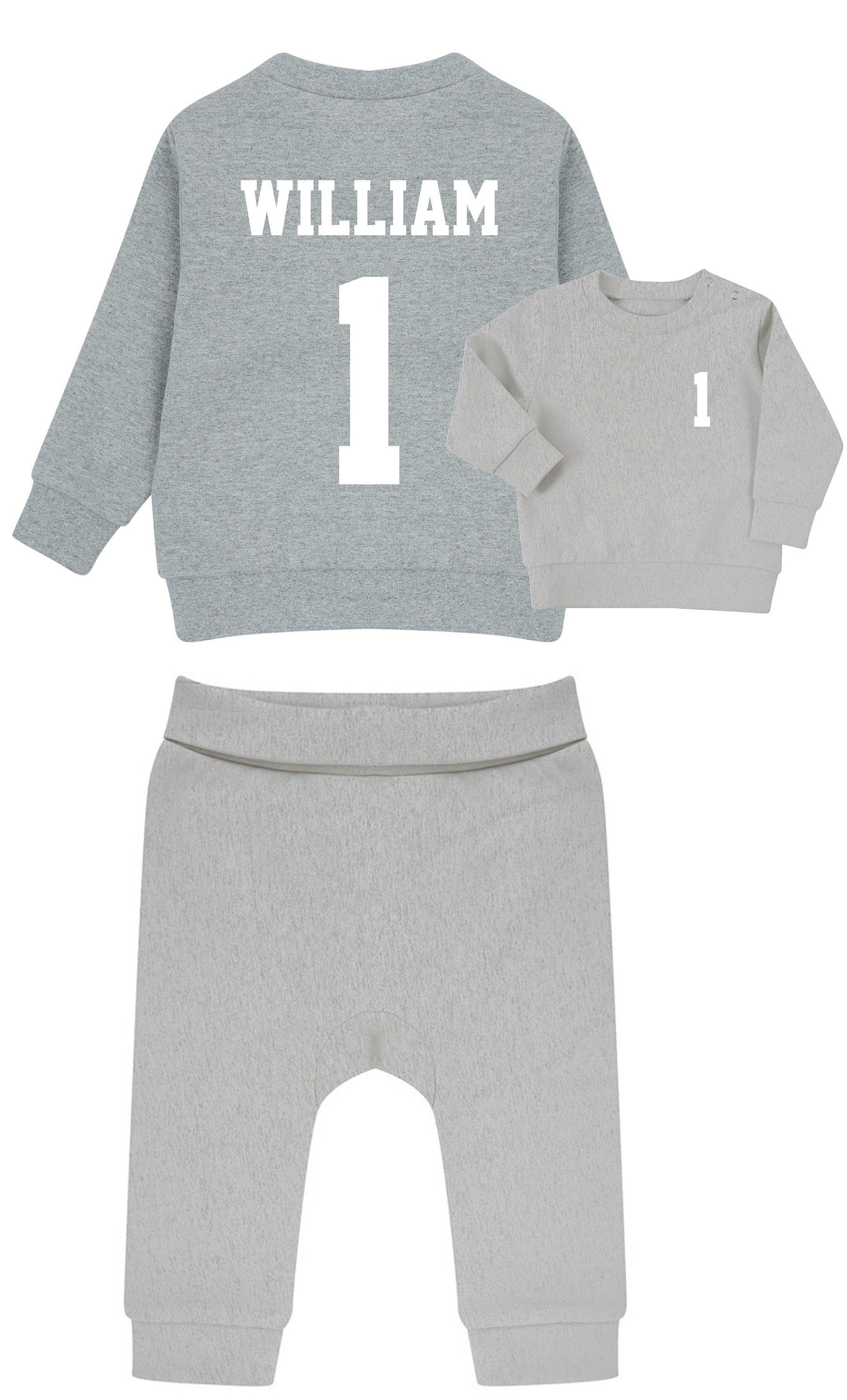 Personalised Football Name Age Baby & Toddler Sustainable Sweatshirt and Joggers Set Birthday Party Outfit