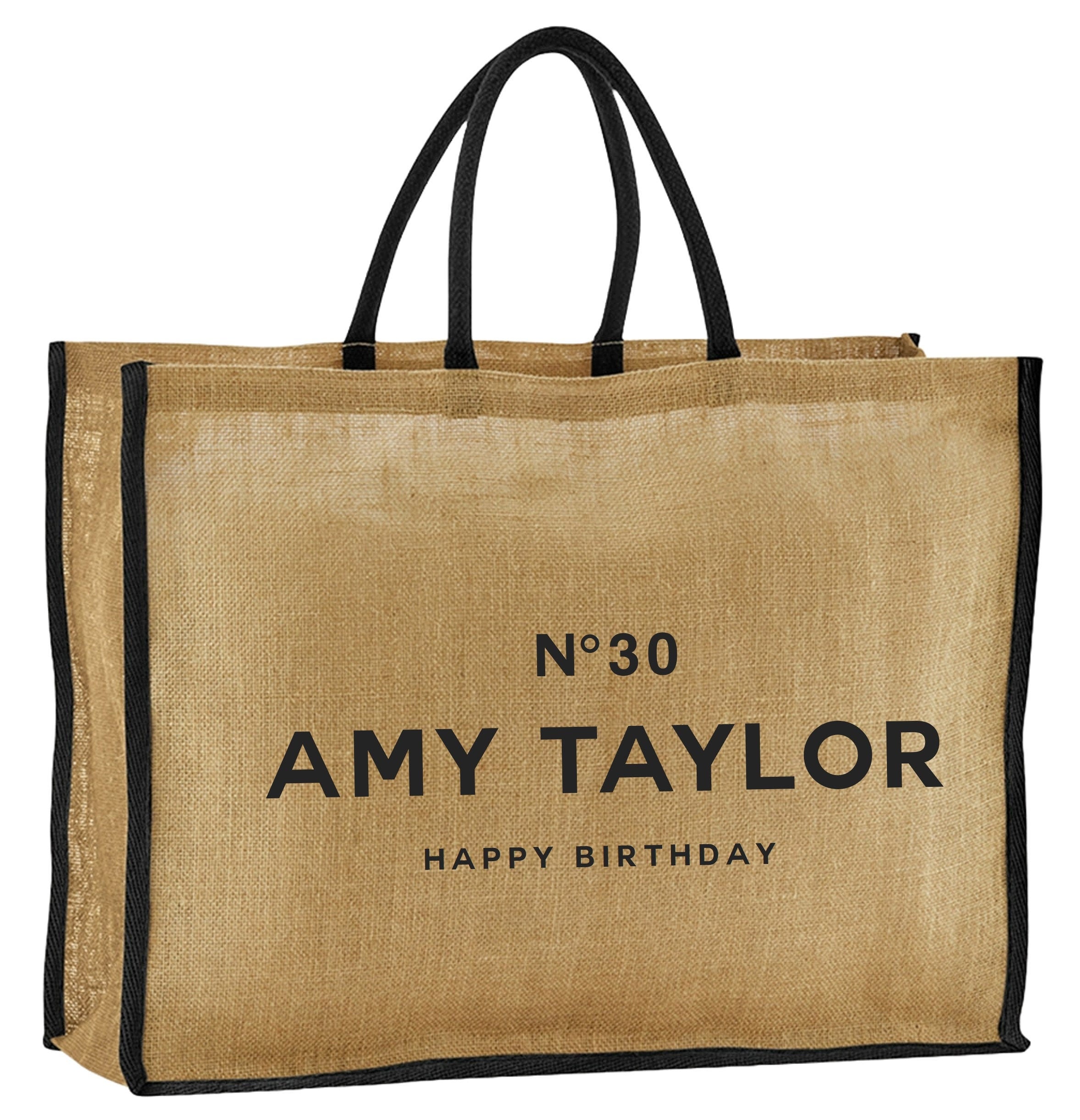 Personalised Birthday Gift Jute Bags Name Age Travel Celebration Tote 21st 30th 40th 50th 60th