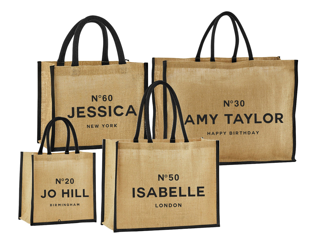 Personalised Birthday Gift Jute Bags Name Age Travel Celebration Tote 21st 30th 40th 50th 60th