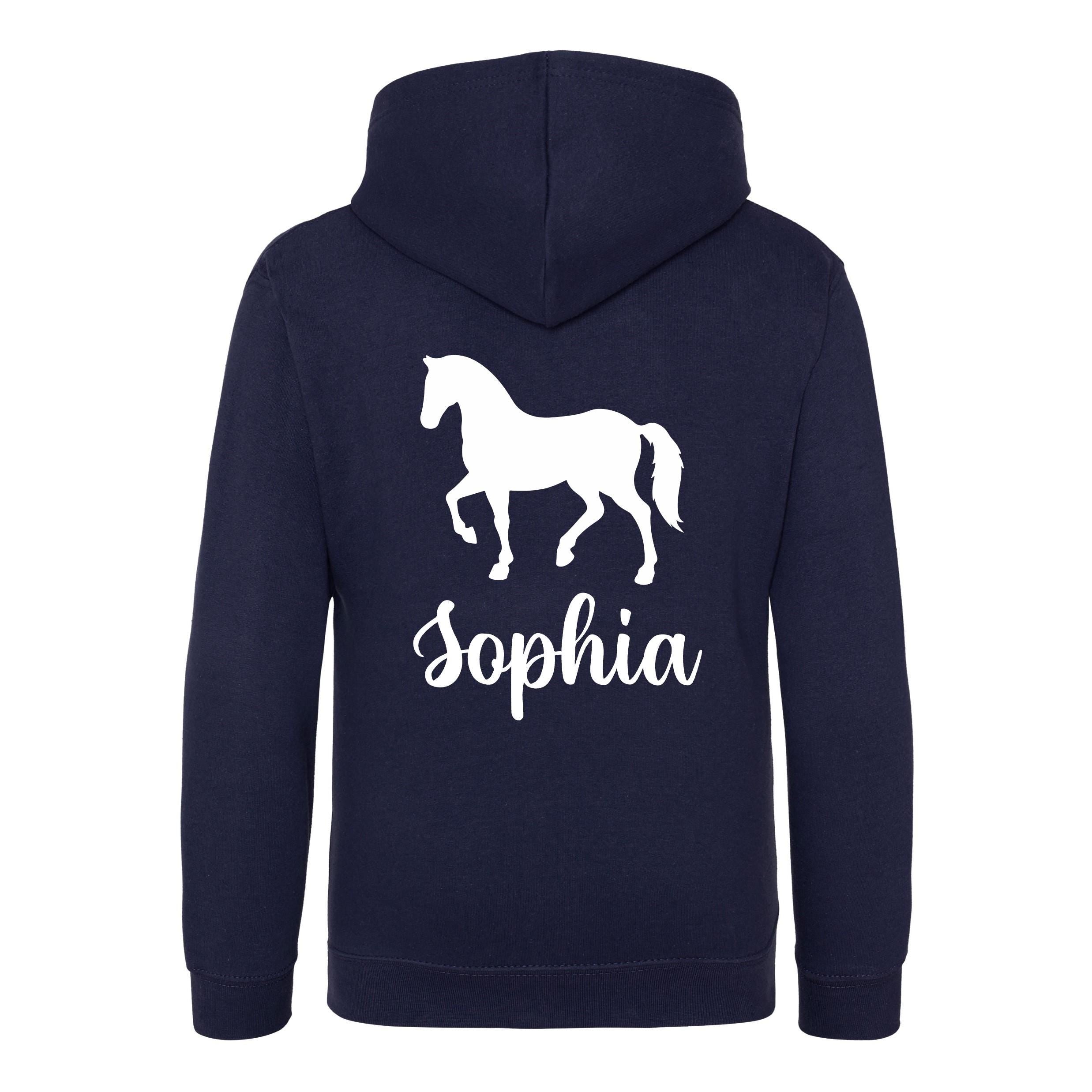 Girls Personalised Name Horse Riding Hoodie Pony Rider Club Sweatshirt Jacket