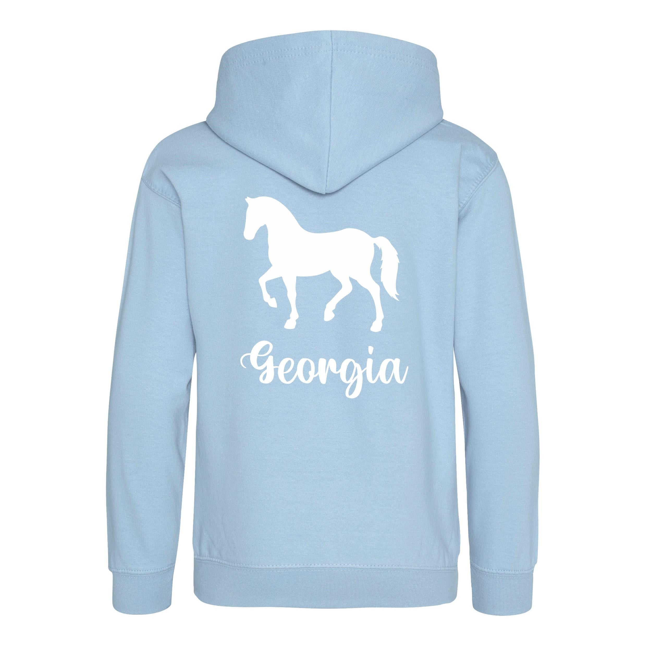 Girls Personalised Name Horse Riding Hoodie Pony Rider Club Sweatshirt Jacket