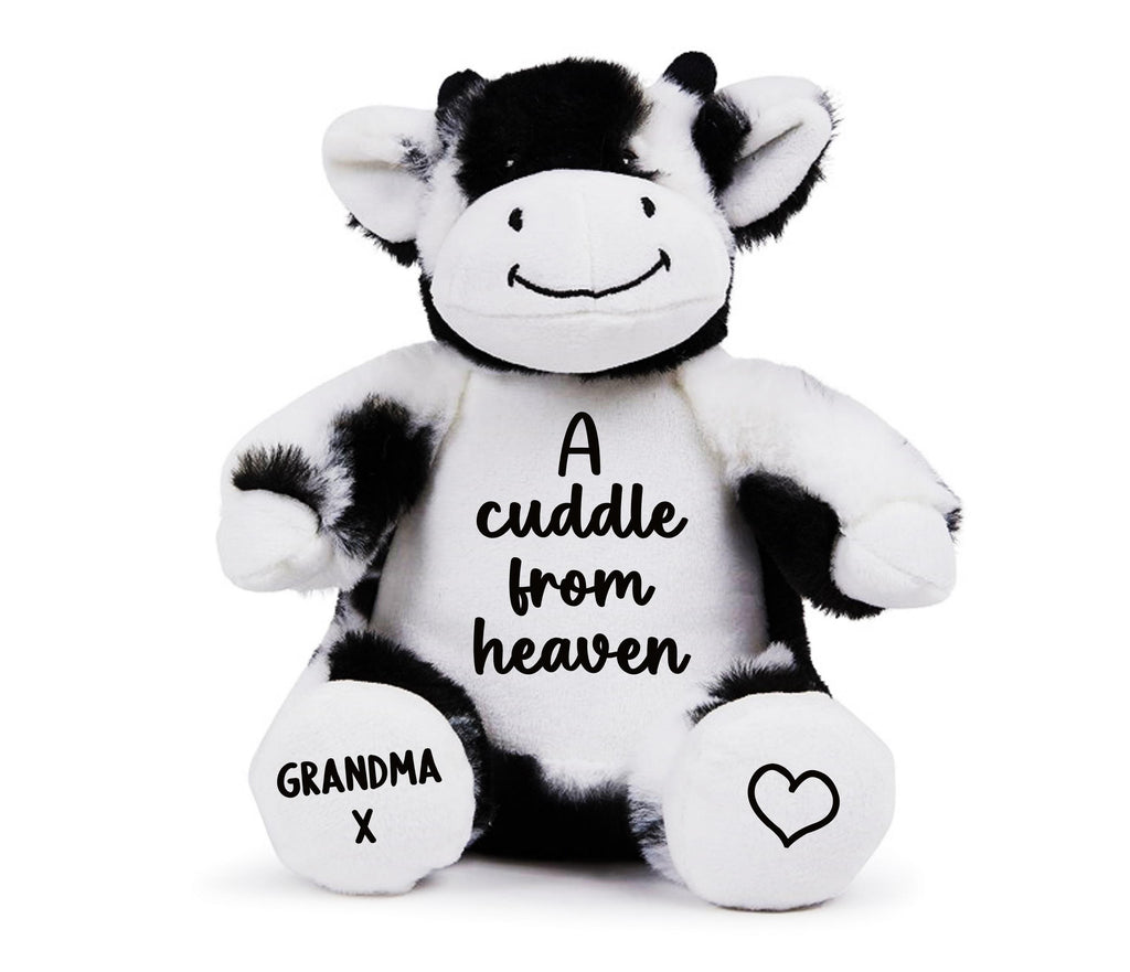 Personalised A Cuddle From Heaven Keepsake Memory Gift Black & White Cow Plush Teddy Bear Cuddly Toy