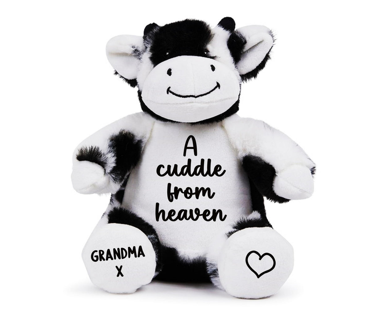 Personalised A Cuddle From Heaven Keepsake Memory Gift Black & White Cow Plush Teddy Bear Cuddly Toy