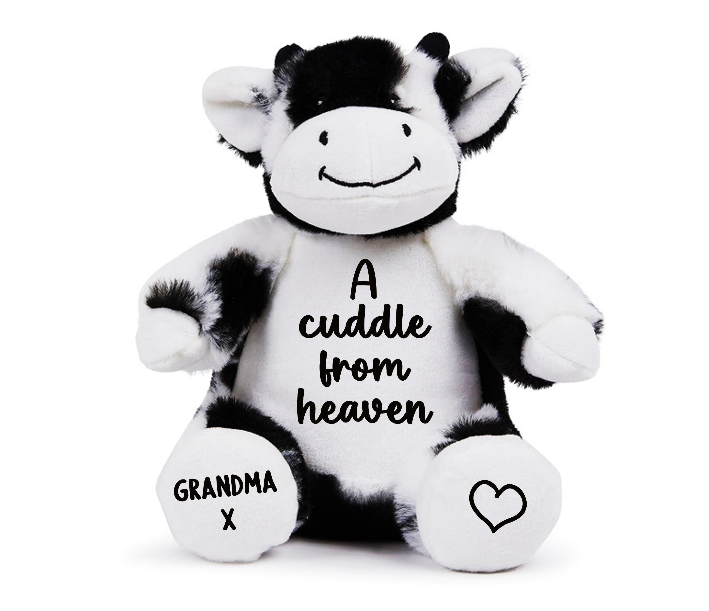 Personalised A Cuddle From Heaven Keepsake Memory Gift Black & White Cow Plush Teddy Bear Cuddly Toy