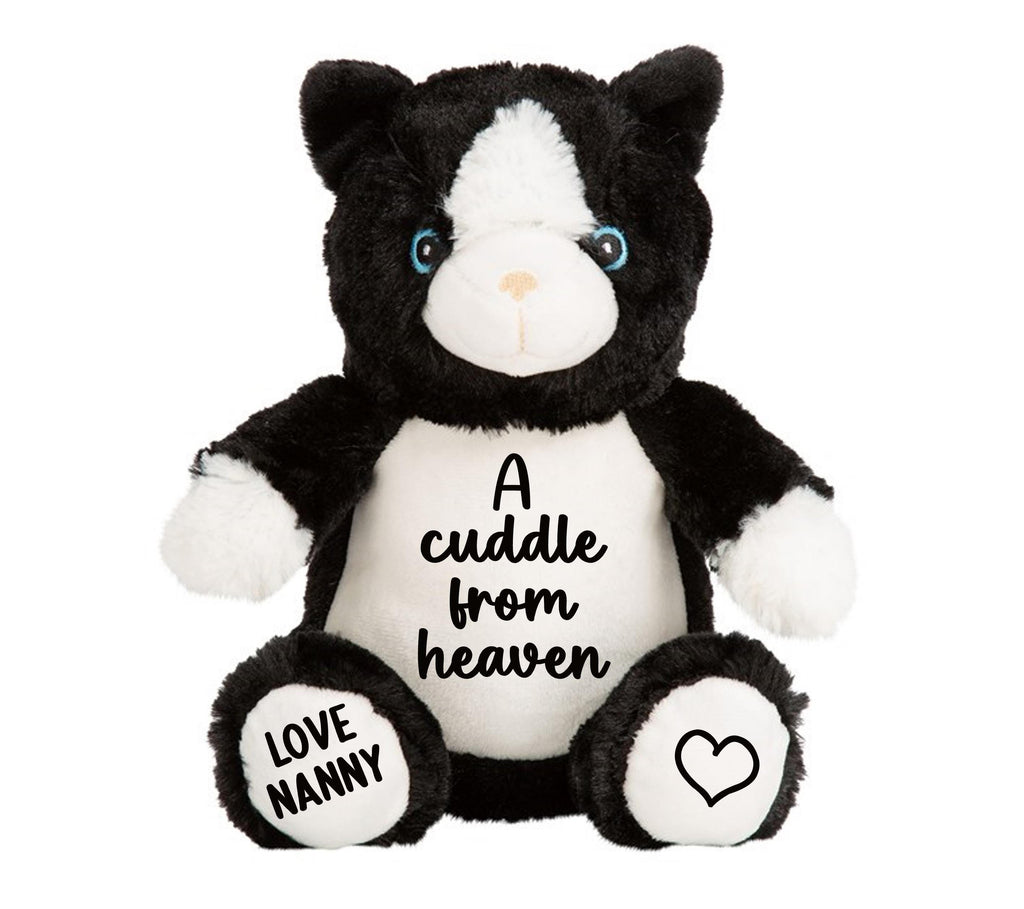 Personalised A Cuddle From Heaven Keepsake Memory Gift Black & White Cat Plush Teddy Bear Cuddly Toy