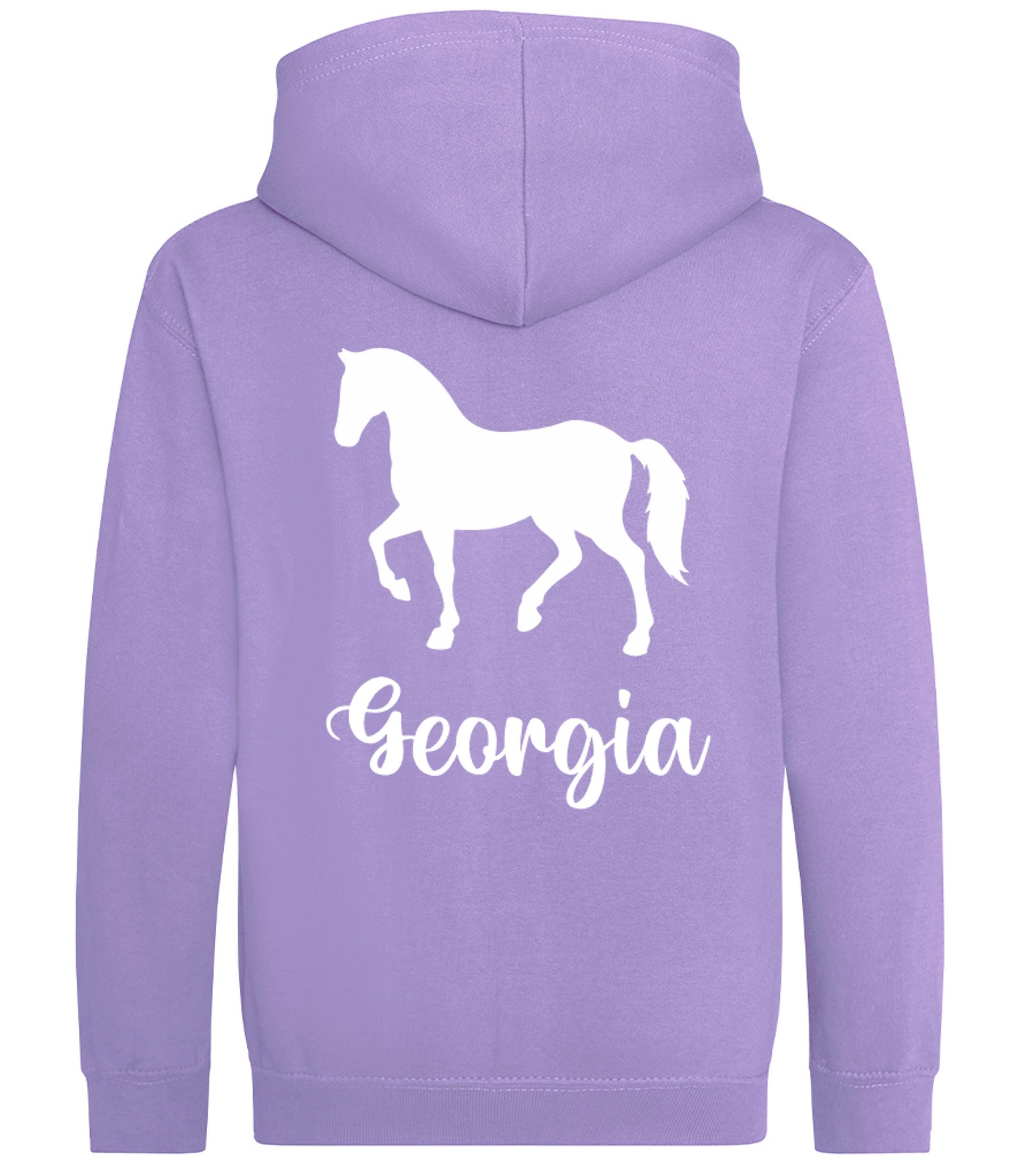 Girls Personalised Name Horse Riding Zip Up Hoodie Pony Rider Club Sweatshirt Jacket