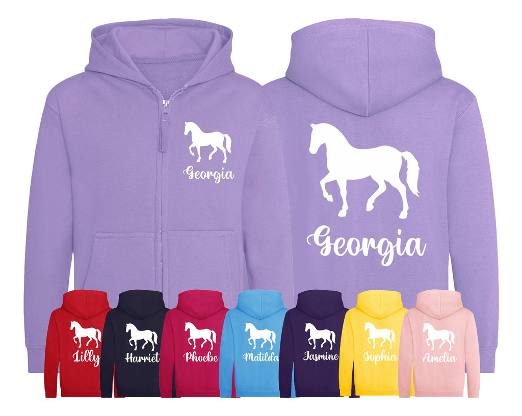 Girls Personalised Name Horse Riding Zip Up Hoodie Pony Rider Club Sweatshirt Jacket