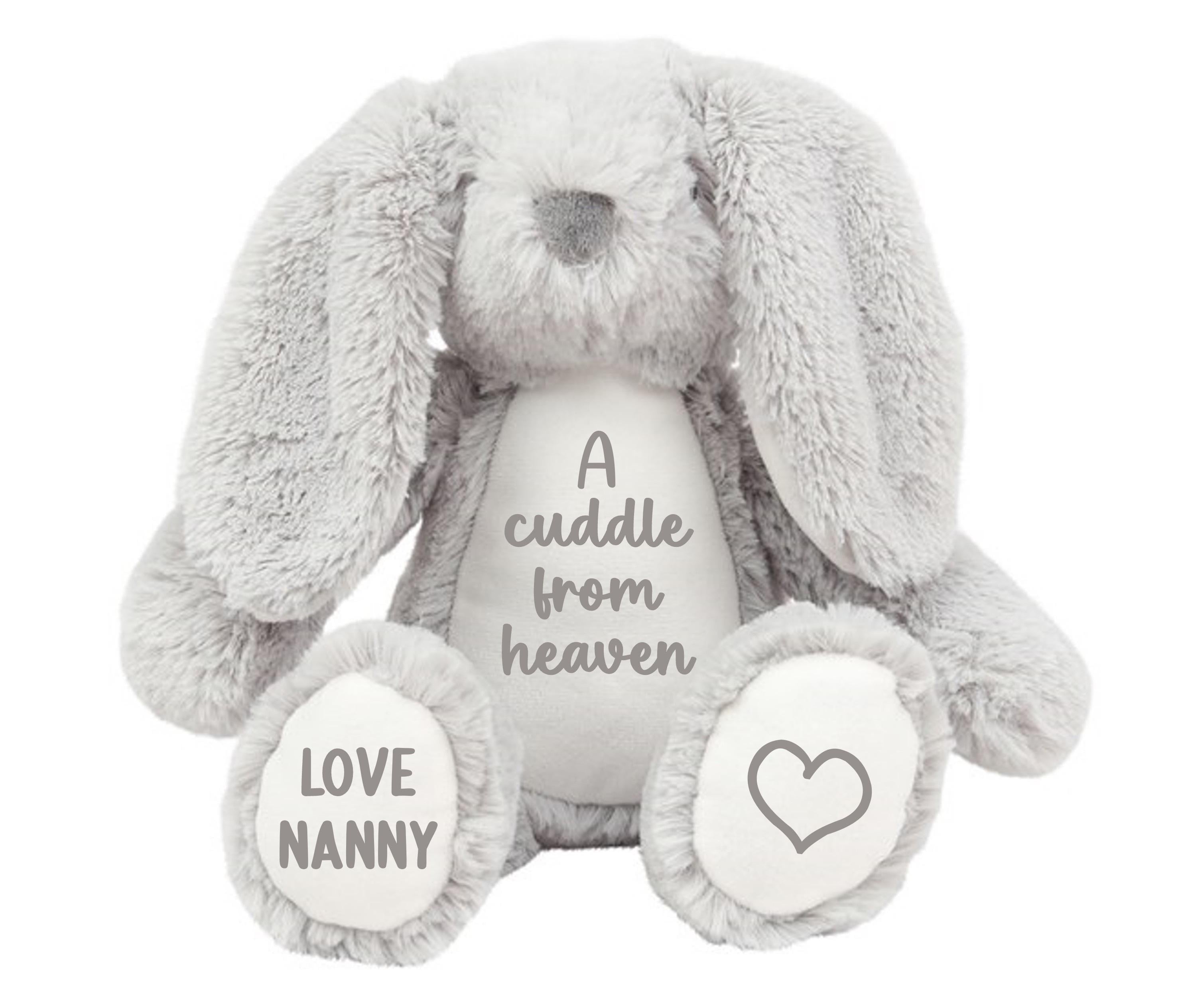 Personalised A Cuddle From Heaven Keepsake Memory Gift Grey Bunny Rabbit Plush Teddy Cuddly Toy