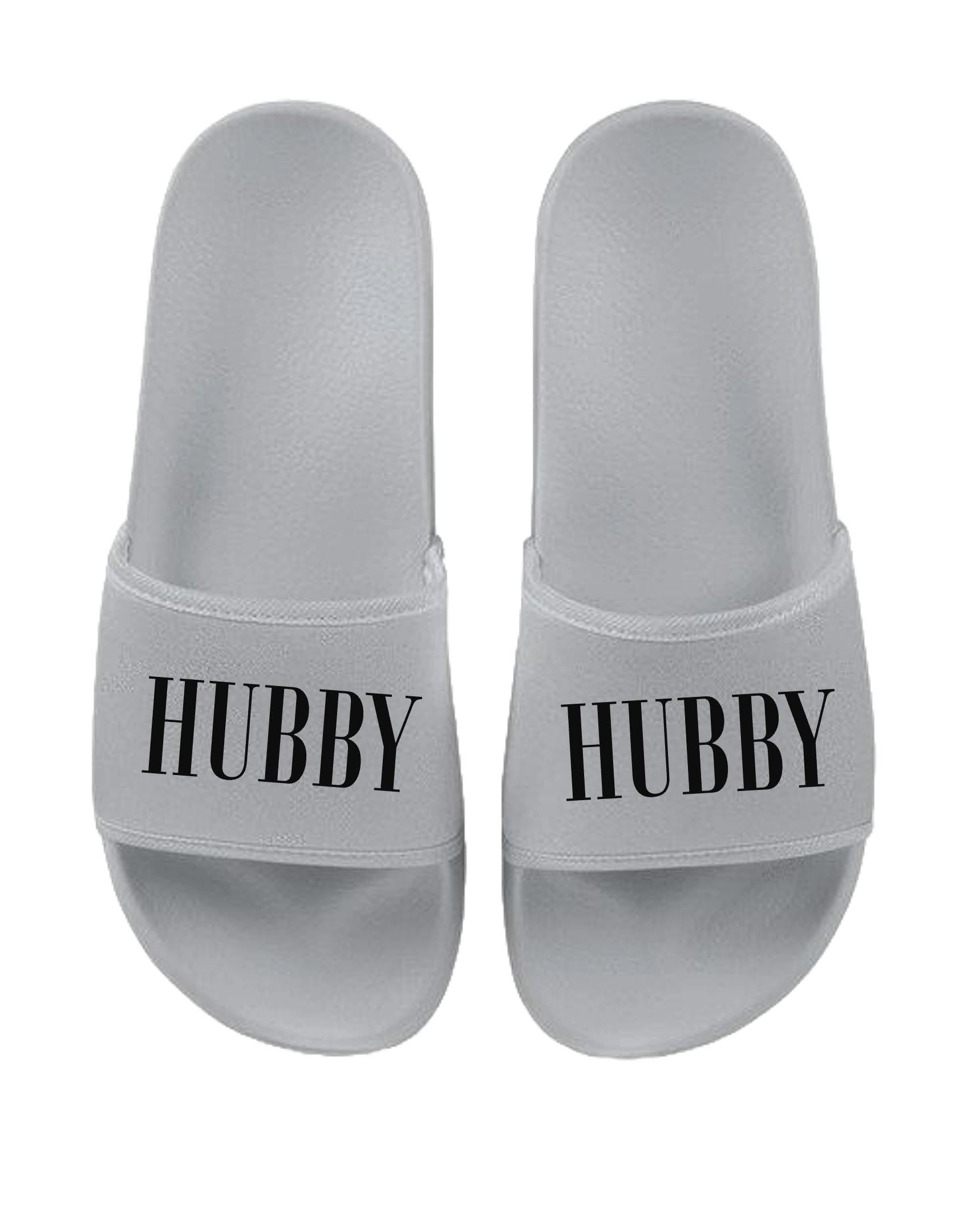 HUBBY & WIFEY Matching Sliders Newlyweds Honeymoon Slippers Gift