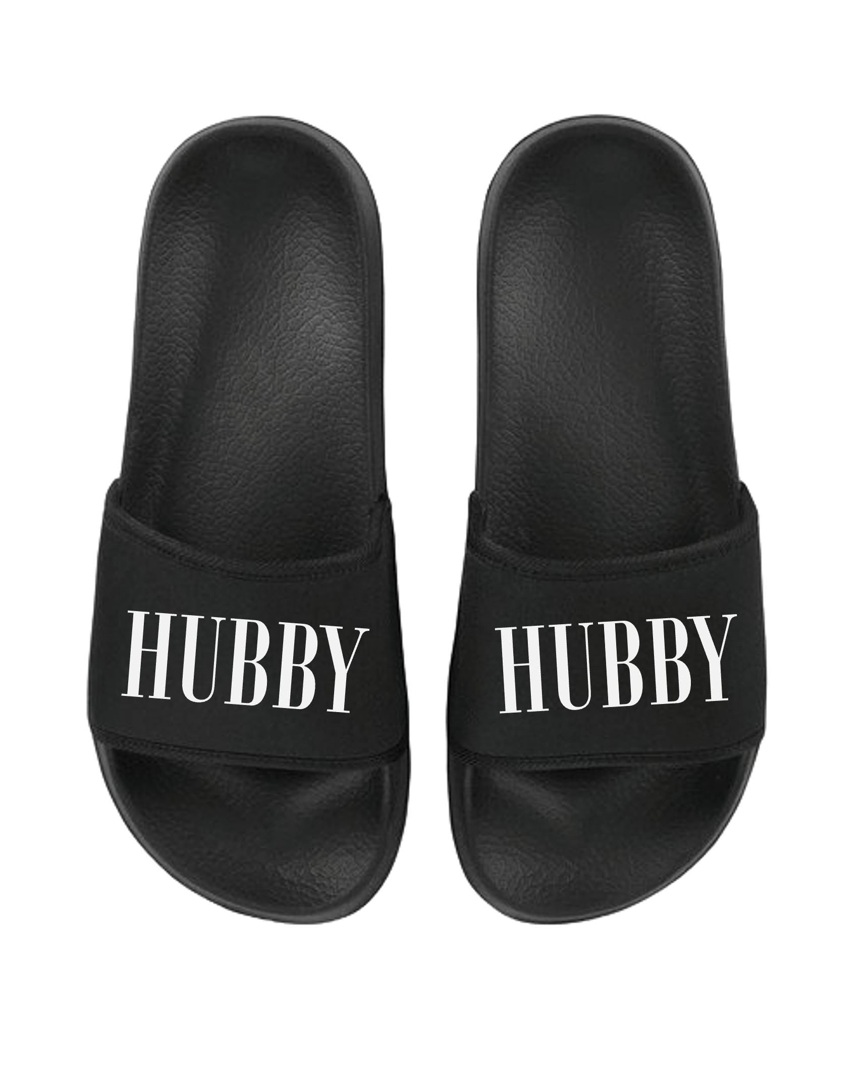 HUBBY & WIFEY Matching Sliders Newlyweds Honeymoon Slippers Gift