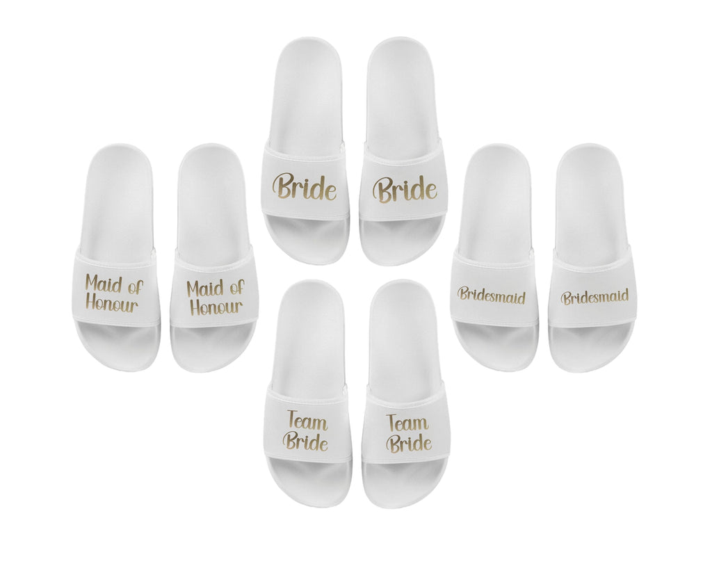 Bride, Bridesmaid, Maid of Honour, Team Bride Matching Sliders Hen Do Wedding Party Slippers