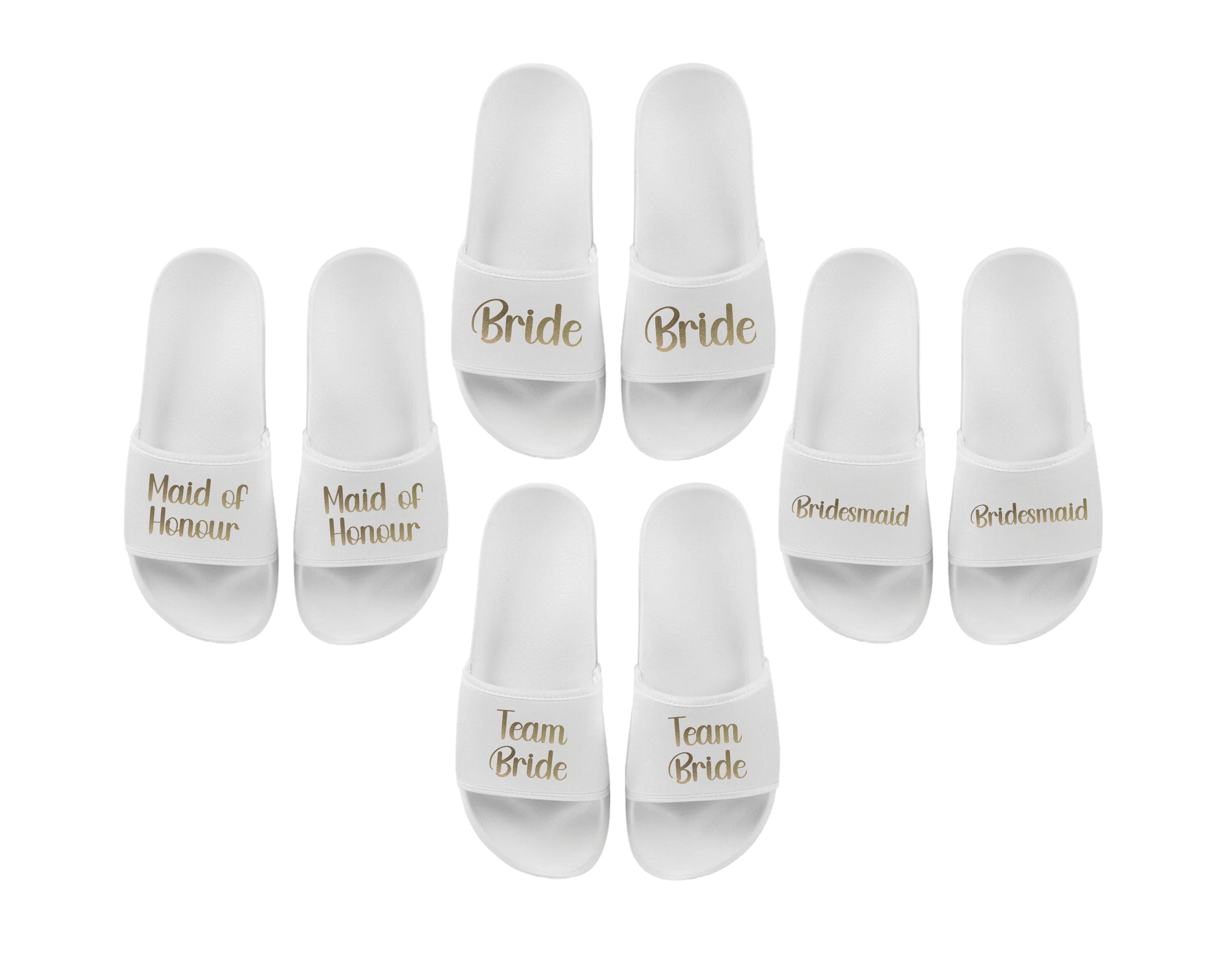 Bride, Bridesmaid, Maid of Honour, Team Bride Matching Sliders Hen Do Wedding Party Slippers