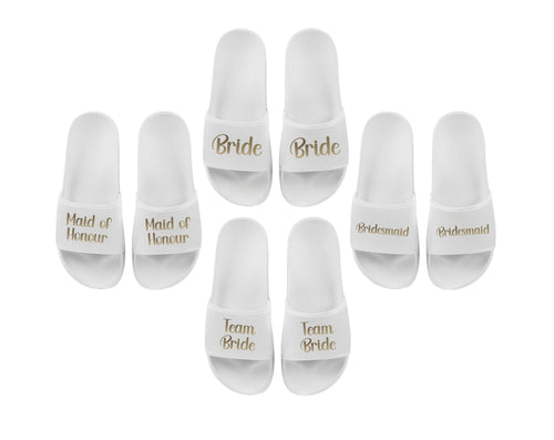 Bride, Bridesmaid, Maid of Honour, Team Bride Matching Sliders Hen Do Wedding Party Slippers