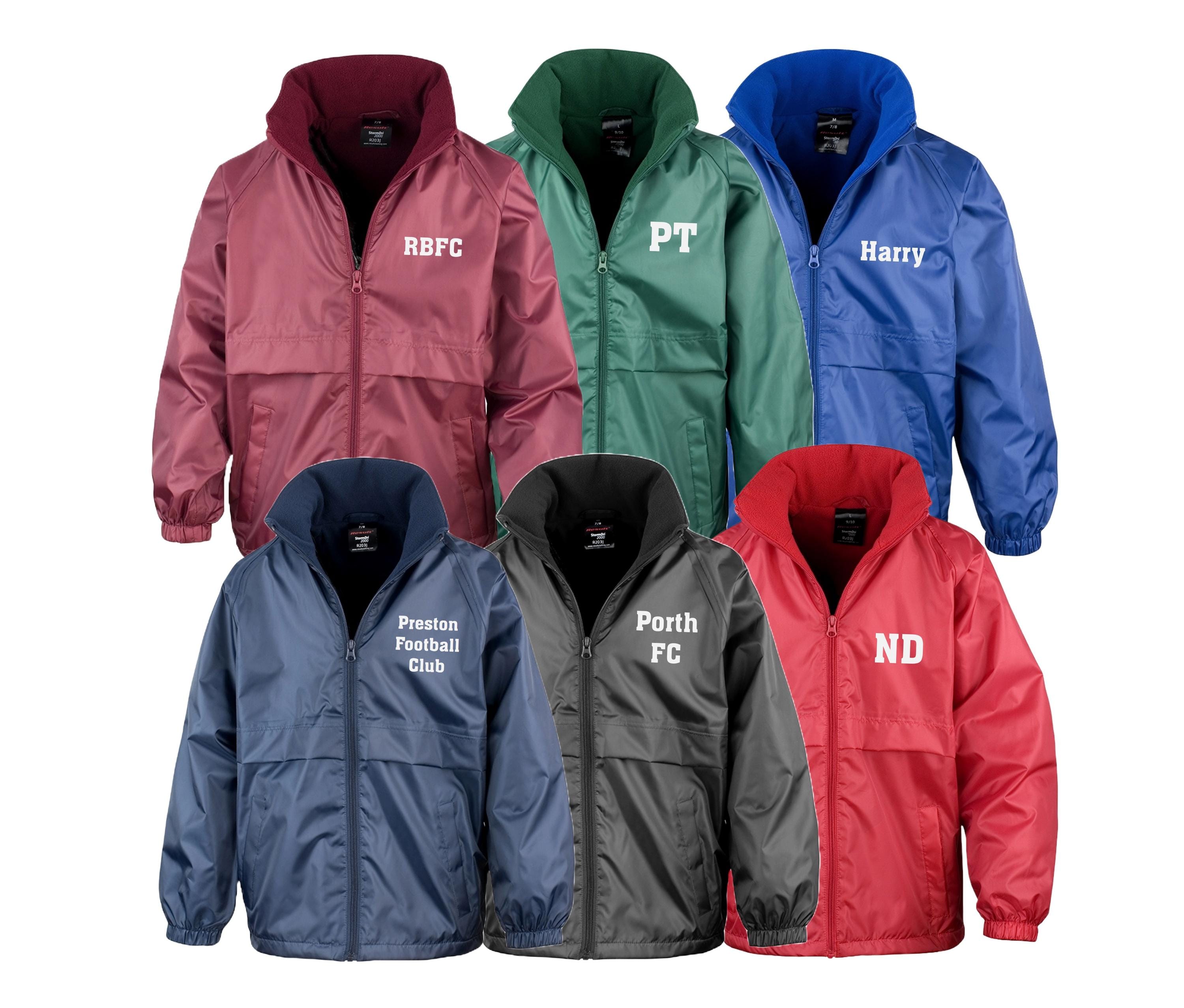 Personalised Kids Microfleece Lined Waterproof & Windproof Jacket Custom Text Initials Football Club Team School Coat
