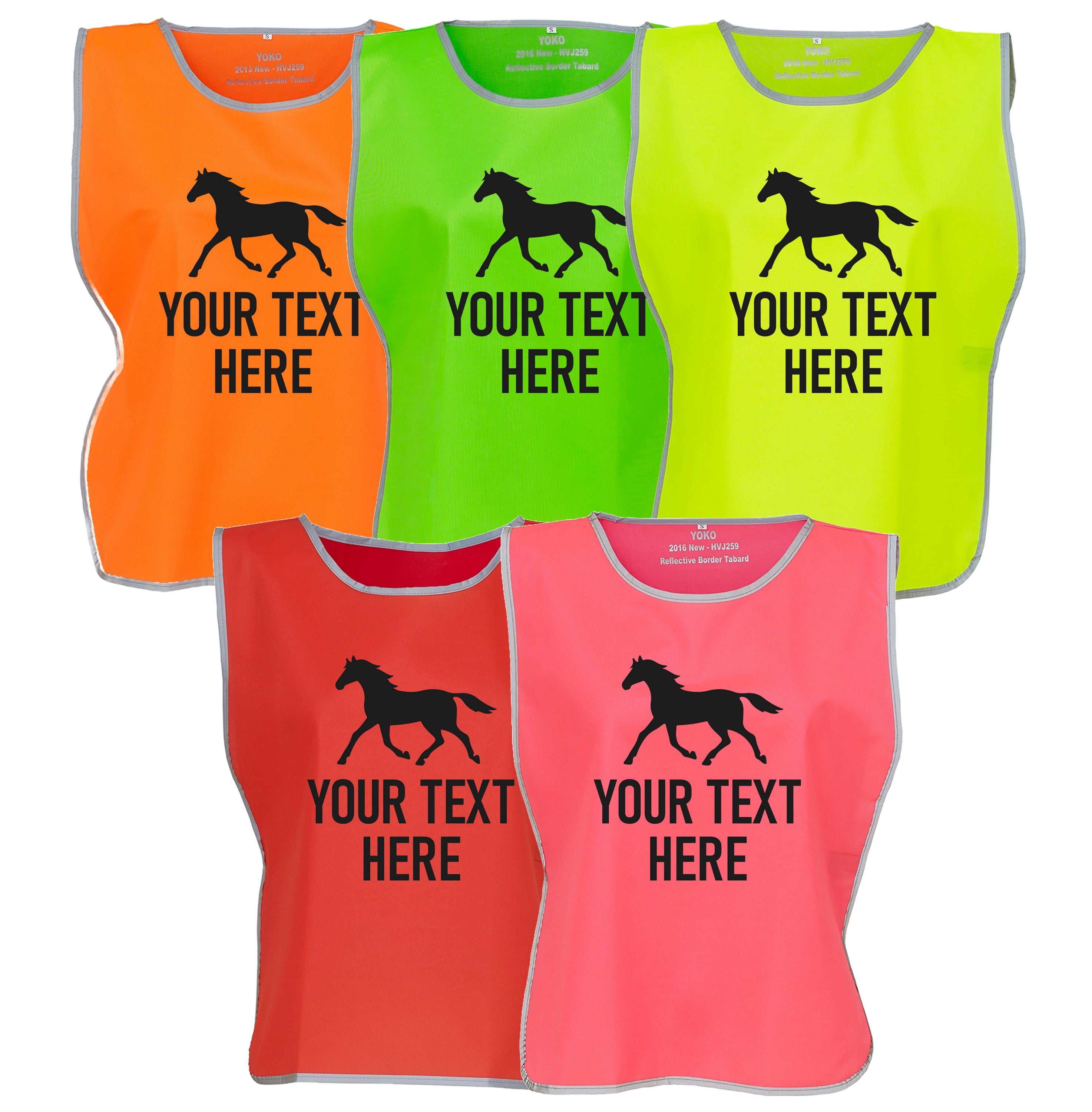 Personalised Kids & Adults Horse Riding Hi-Vis Tabard Waistcoat Reflective Safety Vest