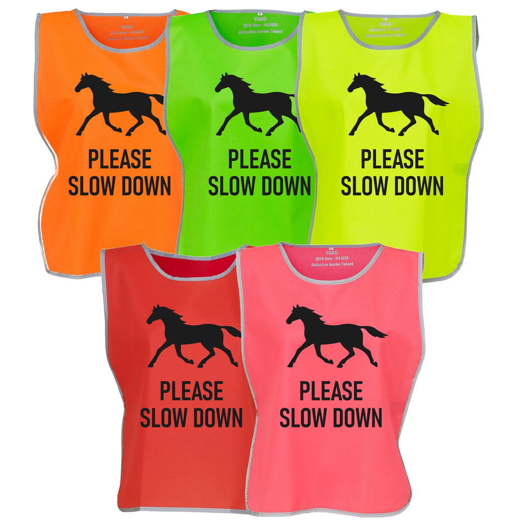 Kids & Adults Horse Riding Please Slow Down Hi-Vis Tabard Waistcoat Reflective Safety Vest