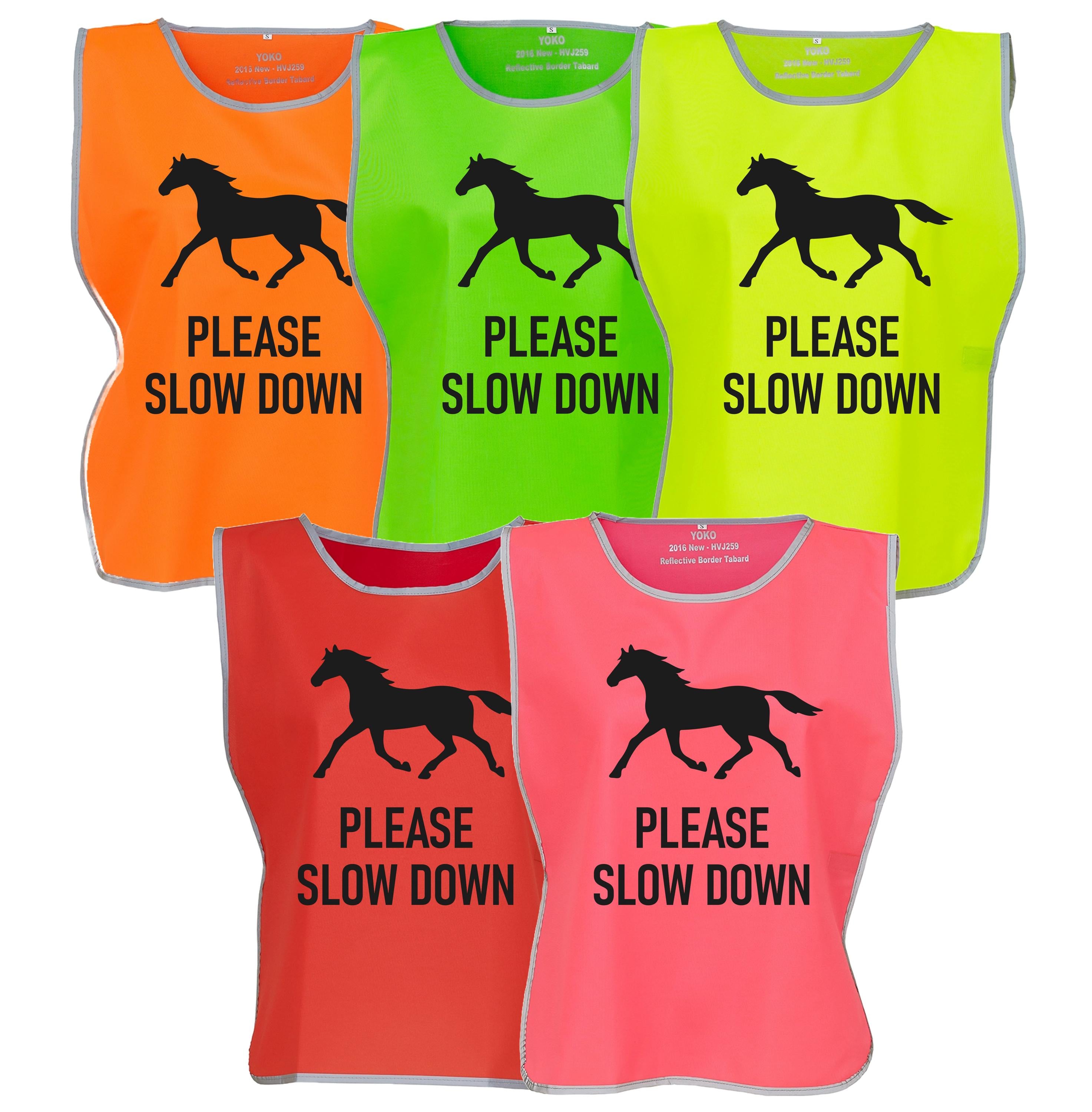 Kids & Adults Horse Riding Please Slow Down Hi-Vis Tabard Waistcoat Reflective Safety Vest