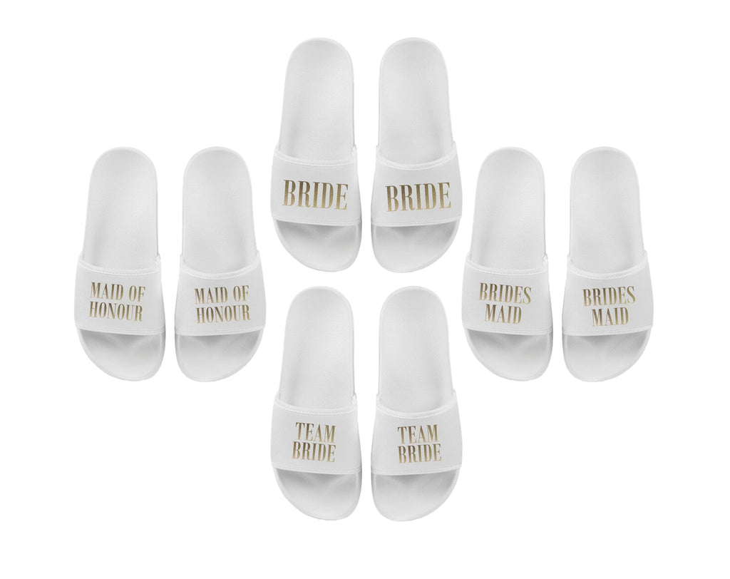Bride, Bridesmaid, Maid of Honour, Team Bride Matching Sliders Hen Do Wedding Party Slippers