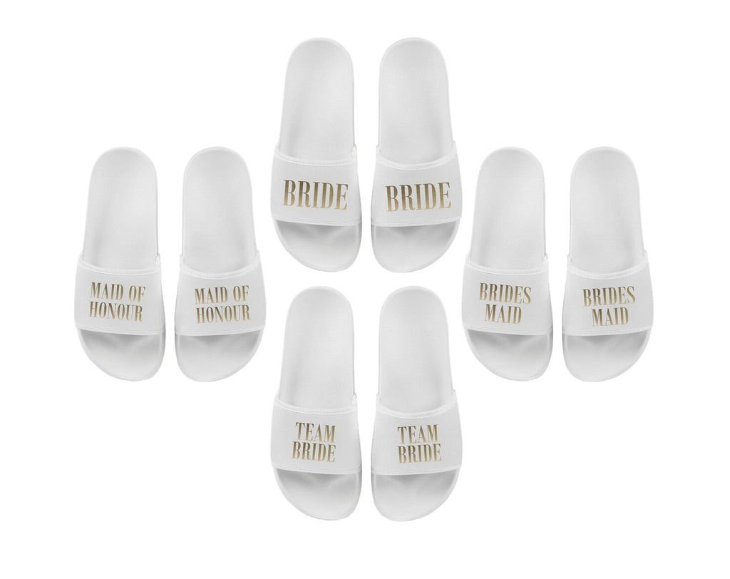 Bride, Bridesmaid, Maid of Honour, Team Bride Matching Sliders Hen Do Wedding Party Slippers