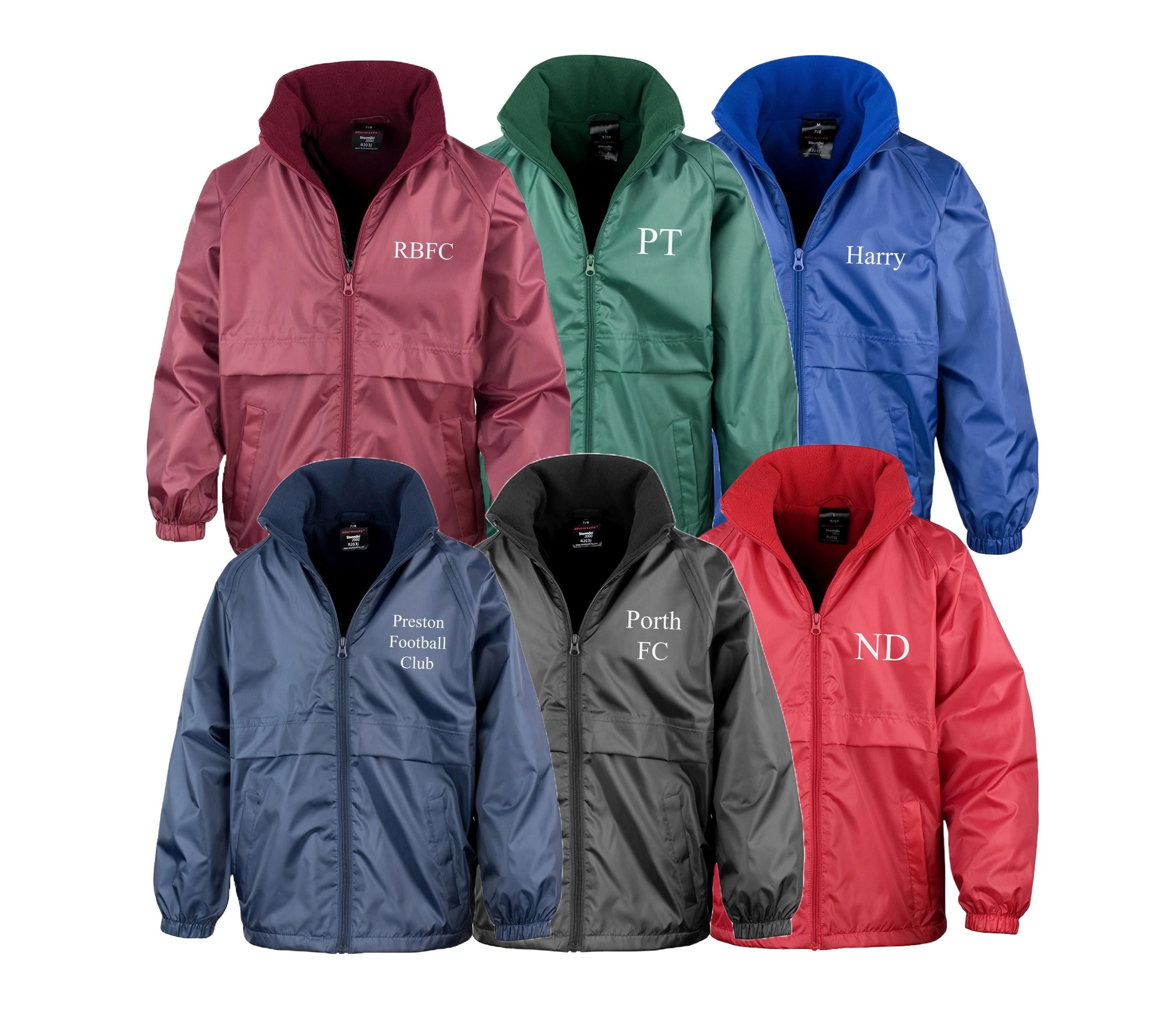 Personalised Kids Microfleece Lined Waterproof & Windproof Jacket Custom Text Initials Football Club Team School Coat