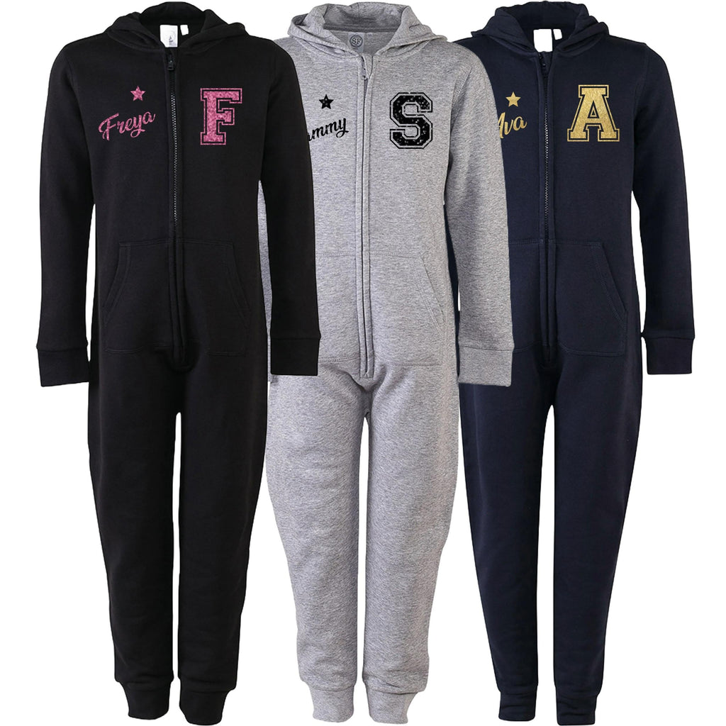 Adults Personalised Glitter Varsity Name & Initial Onesie Your Custom Text All In One
