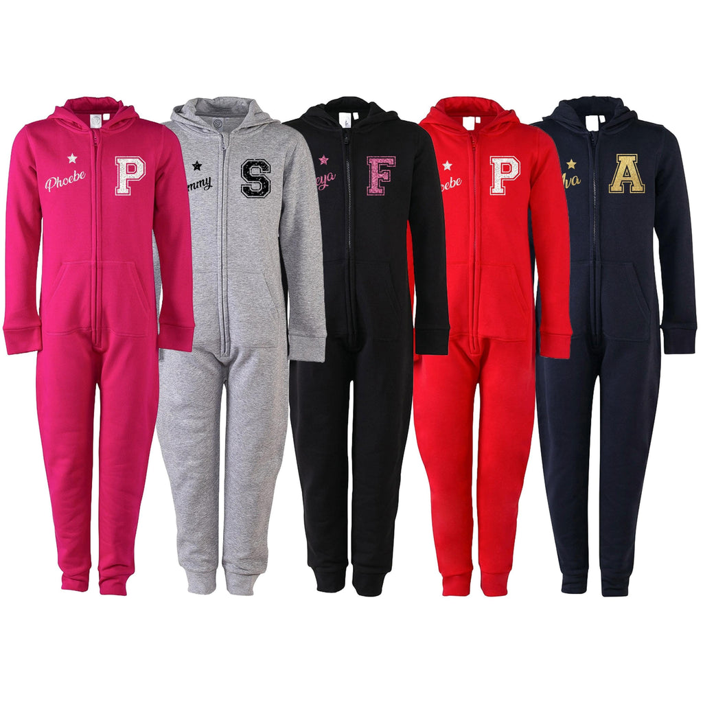 Kids Personalised Glitter Varsity Name & Initial Onesie Your Custom Text All In One