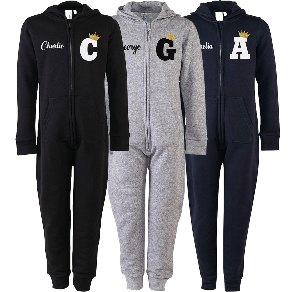 Adults Personalised Gold Glitter Crown Name & Initial Onesie Your Custom Text All In One