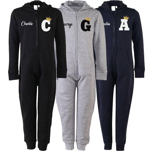 Adults Personalised Gold Glitter Crown Name & Initial Onesie Your Custom Text All In One