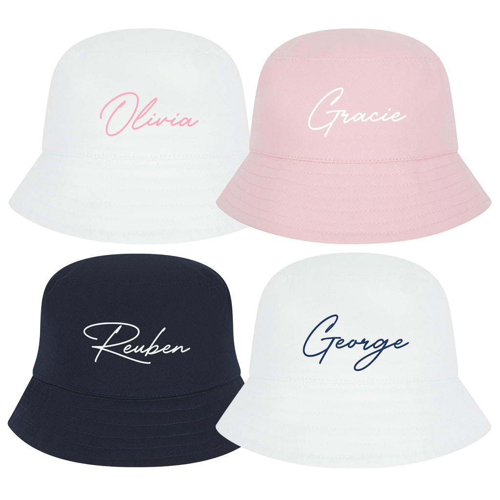 Baby, Toddler, Kids Personalised Name Cotton Bucket Summer Sun Hat