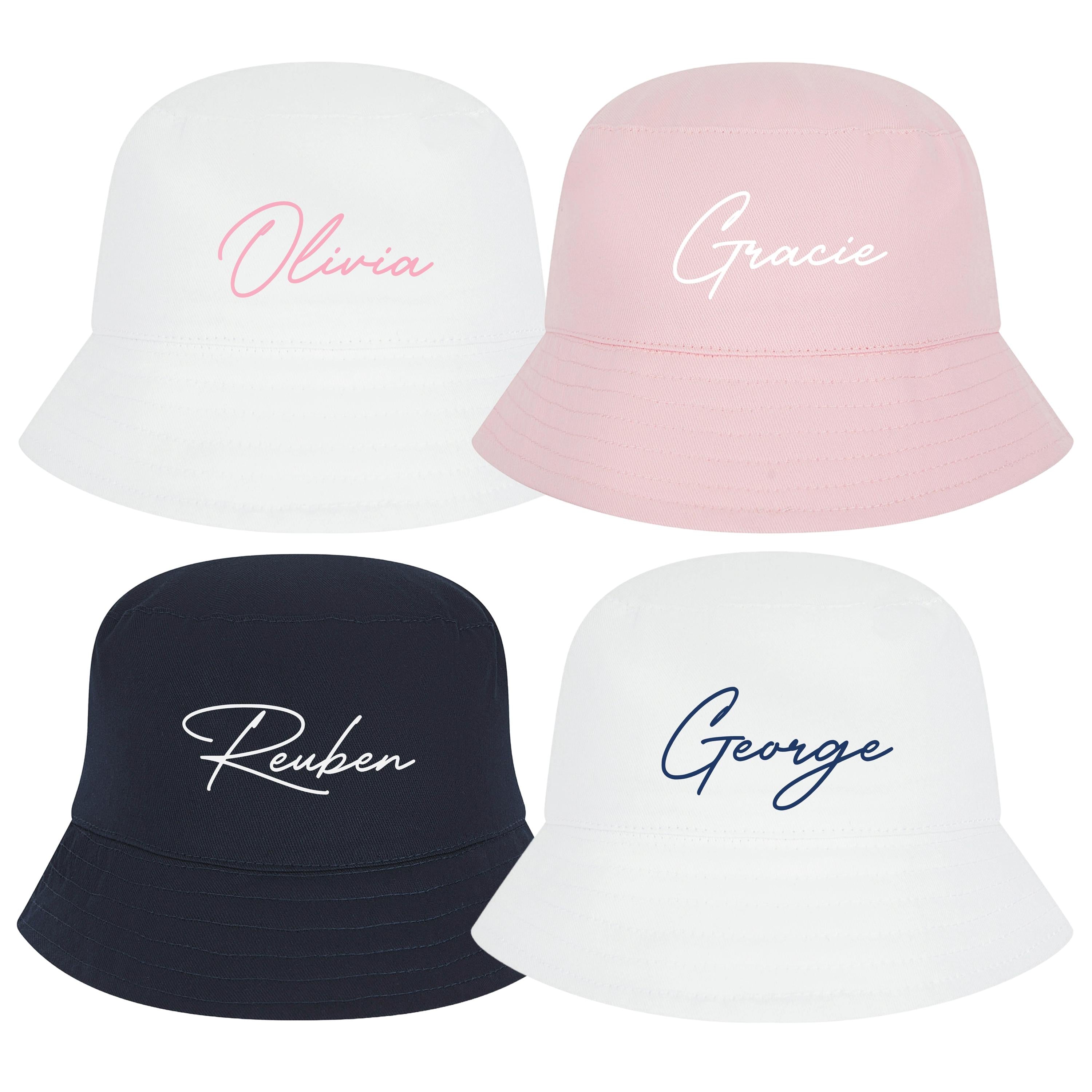 Baby, Toddler, Kids Personalised Name Cotton Bucket Summer Sun Hat