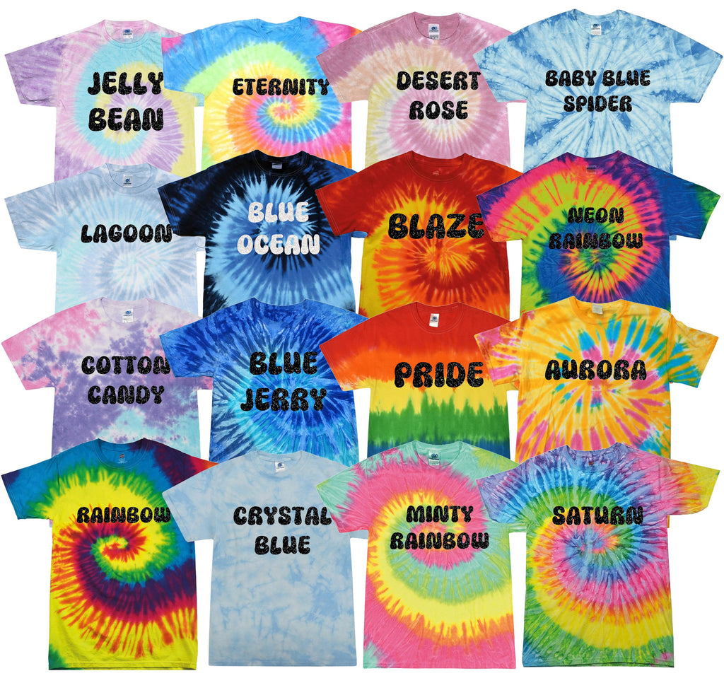 Personalised Tie Dye T-Shirt Glittery Custom Your Text Design Retro Festival Hippy Rave Tee