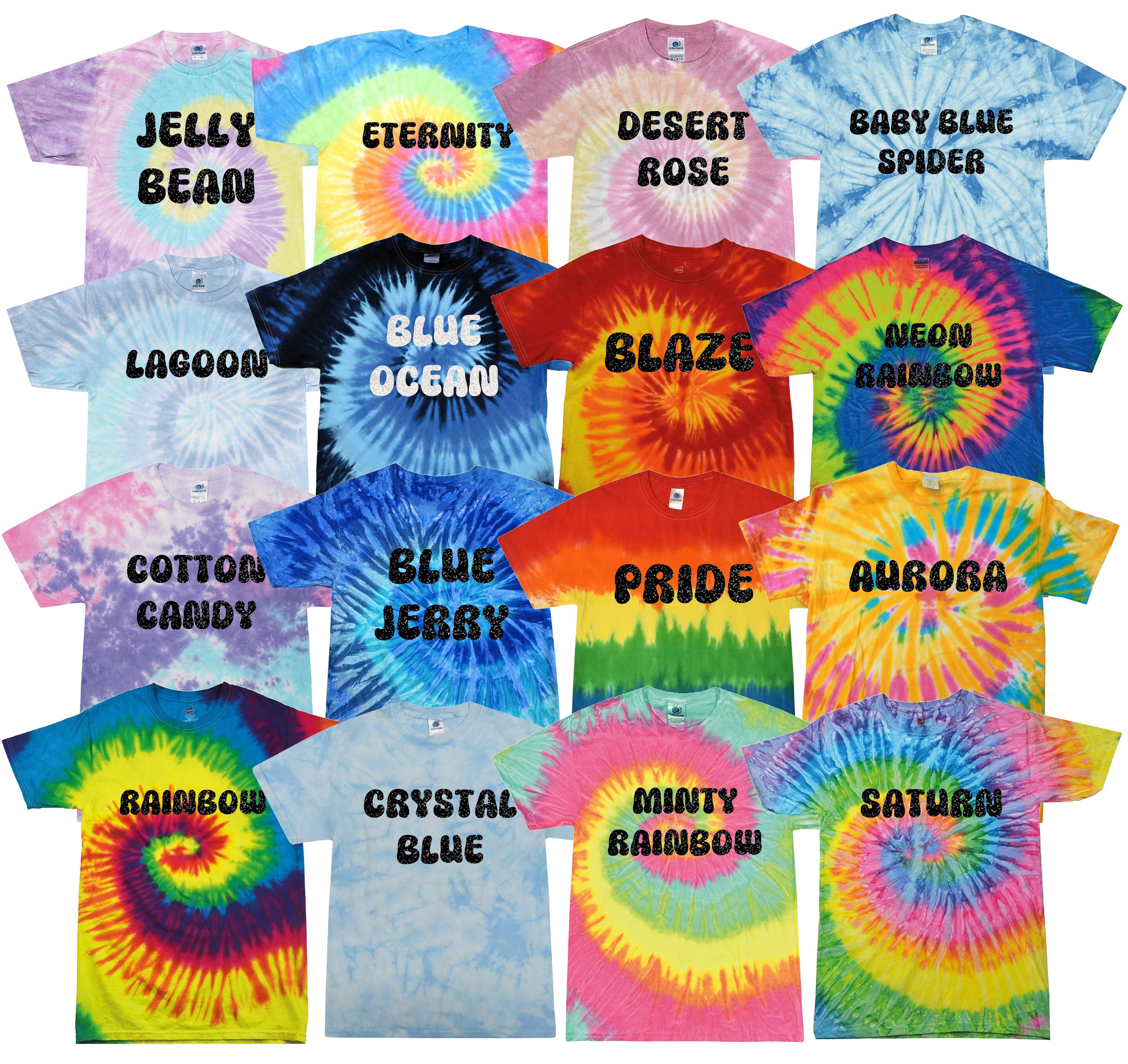Personalised Tie Dye T-Shirt Glittery Custom Your Text Design Retro Festival Hippy Rave Tee