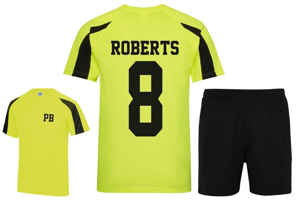 Kids Personalised Football Kit (T-Shirt & Shorts) Electric Yellow/Black