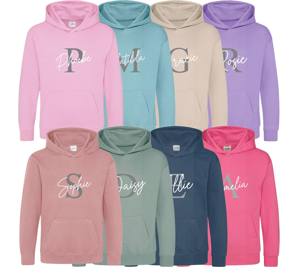 Kids & Toddlers Personalised Name Initial Hoodie Custom Boys Girls Hooded Sweatshirt