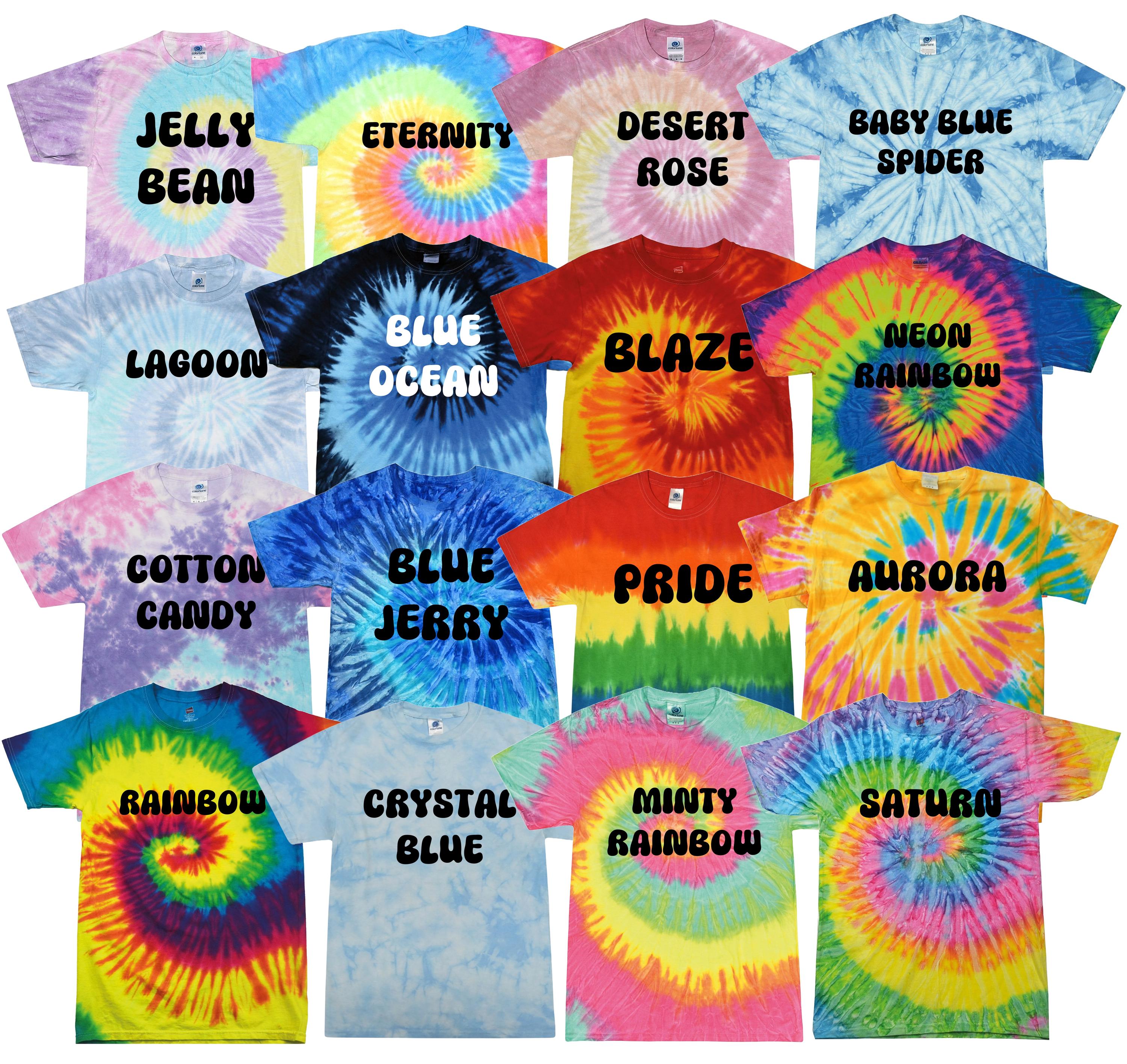 Personalised Tie Dye T-Shirt Custom Your Text Design Retro Festival Hippy Rave Tee