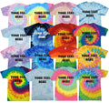 Personalised Tie Dye T-Shirt Glittery Custom Your Text Design Retro Festival Hippy Rave Tee