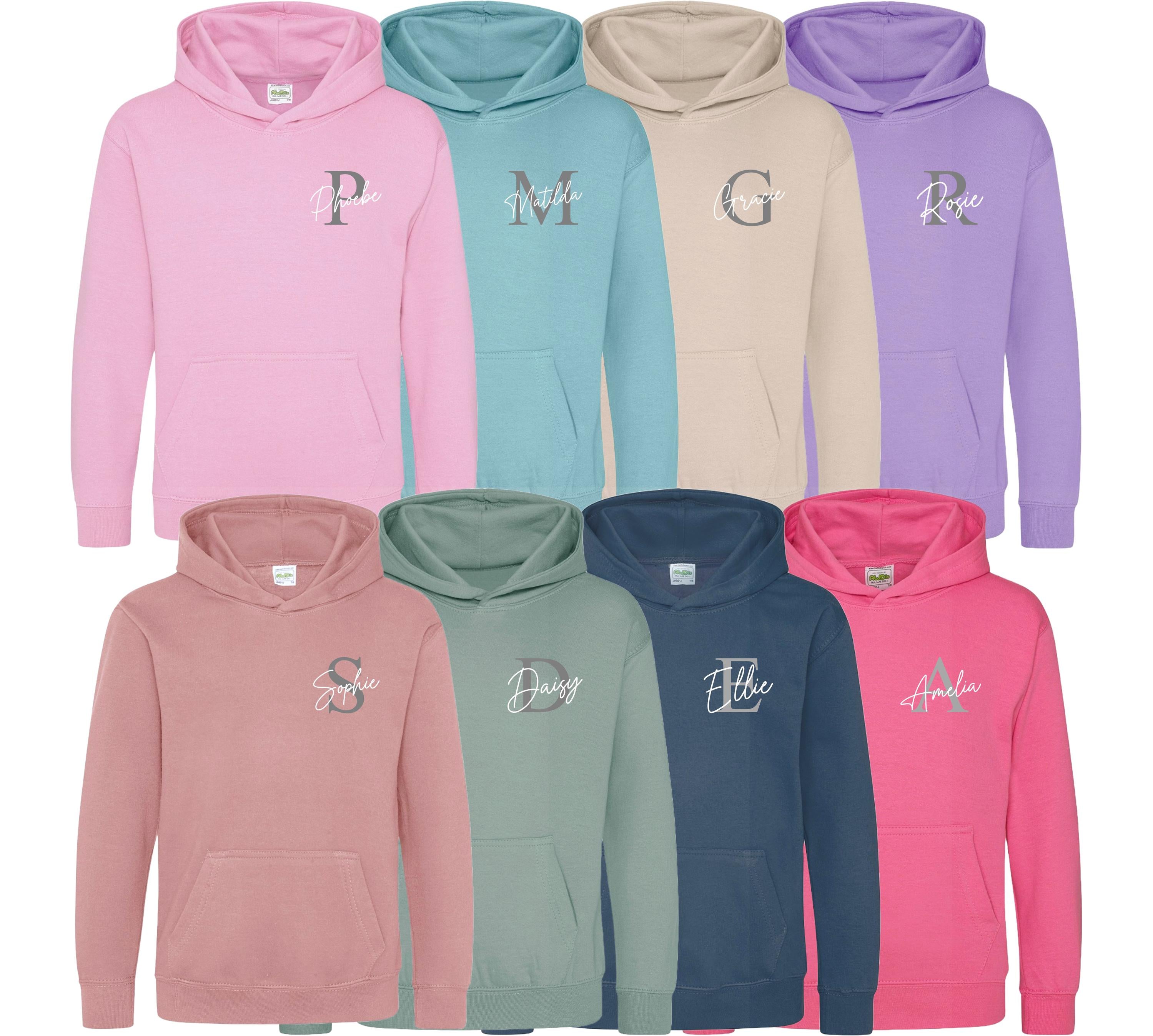 Kids & Toddlers Personalised Name Initial Hoodie Custom Boys Girls Hooded Sweatshirt