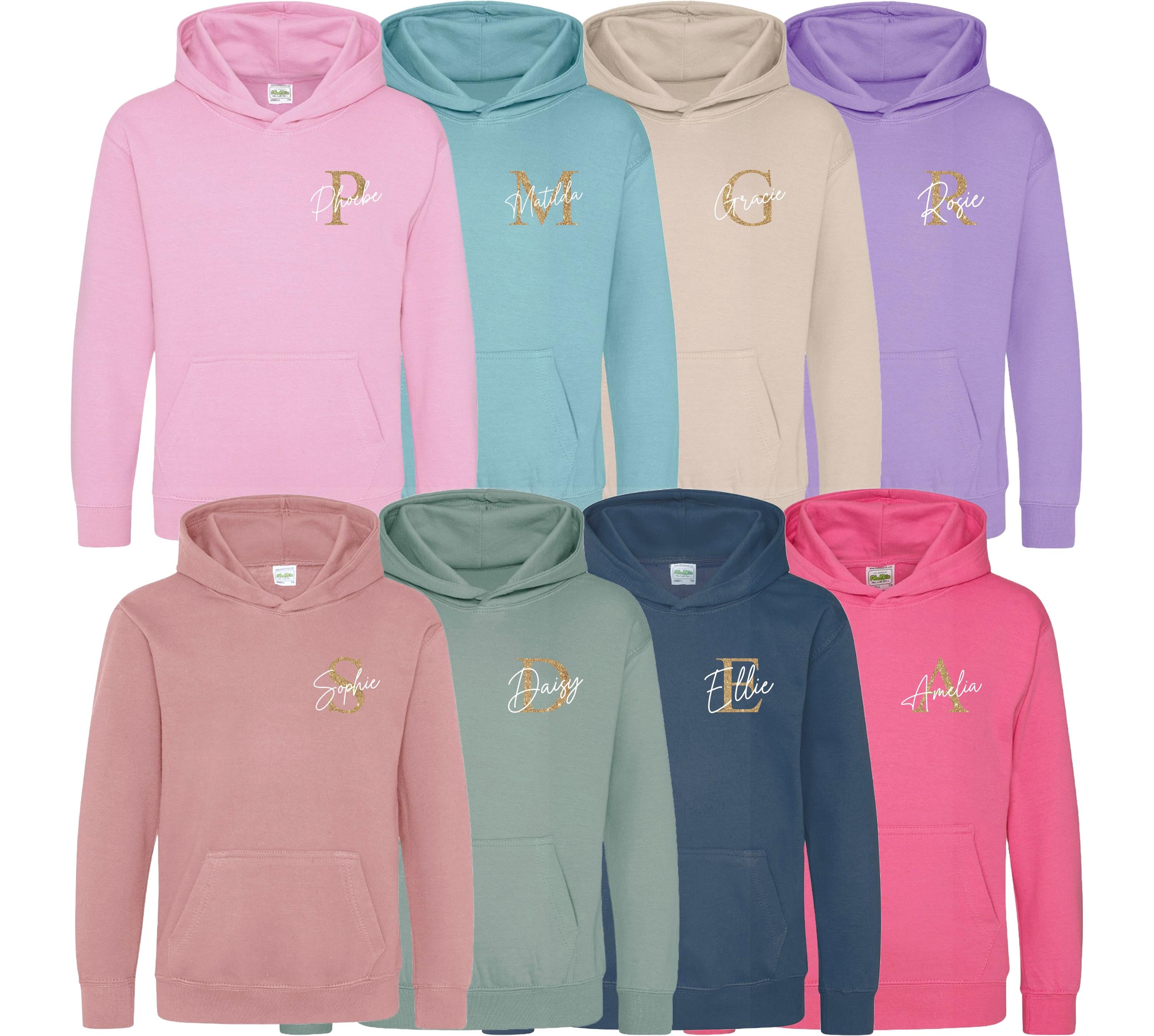 Kids & Toddlers Personalised Name Initial Hoodie Custom Boys Girls Hooded Sweatshirt