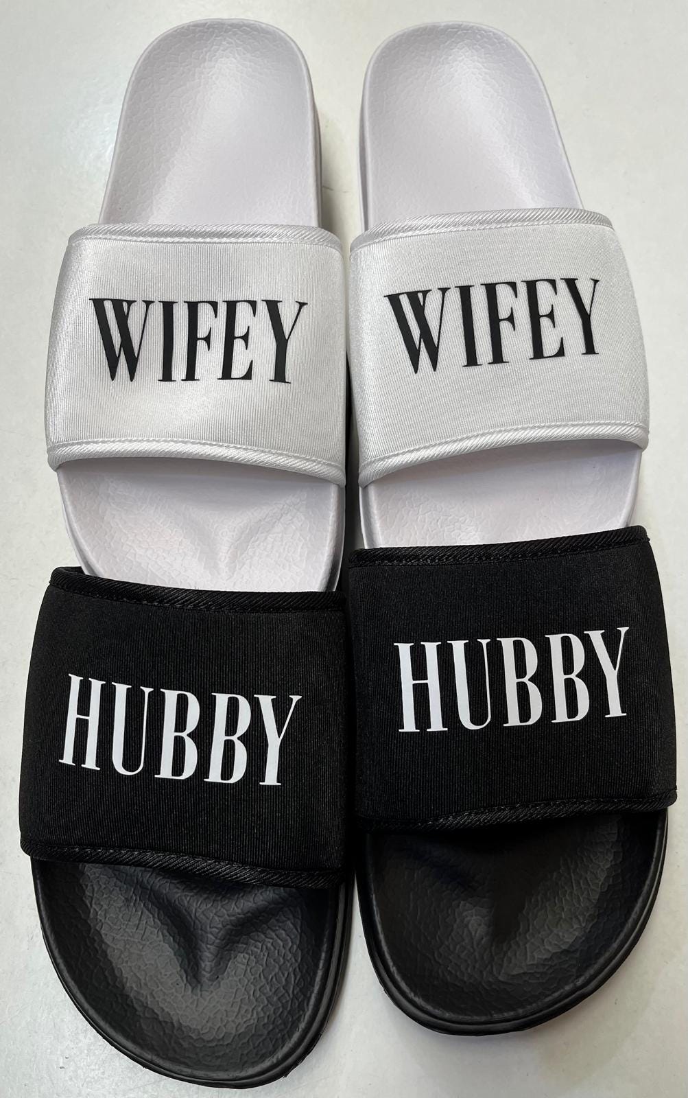 HUBBY & WIFEY Matching Sliders Newlyweds Honeymoon Slippers Gift
