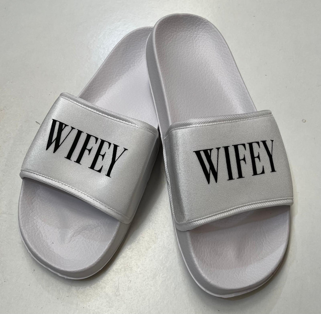HUBBY & WIFEY Matching Sliders Newlyweds Honeymoon Slippers Gift