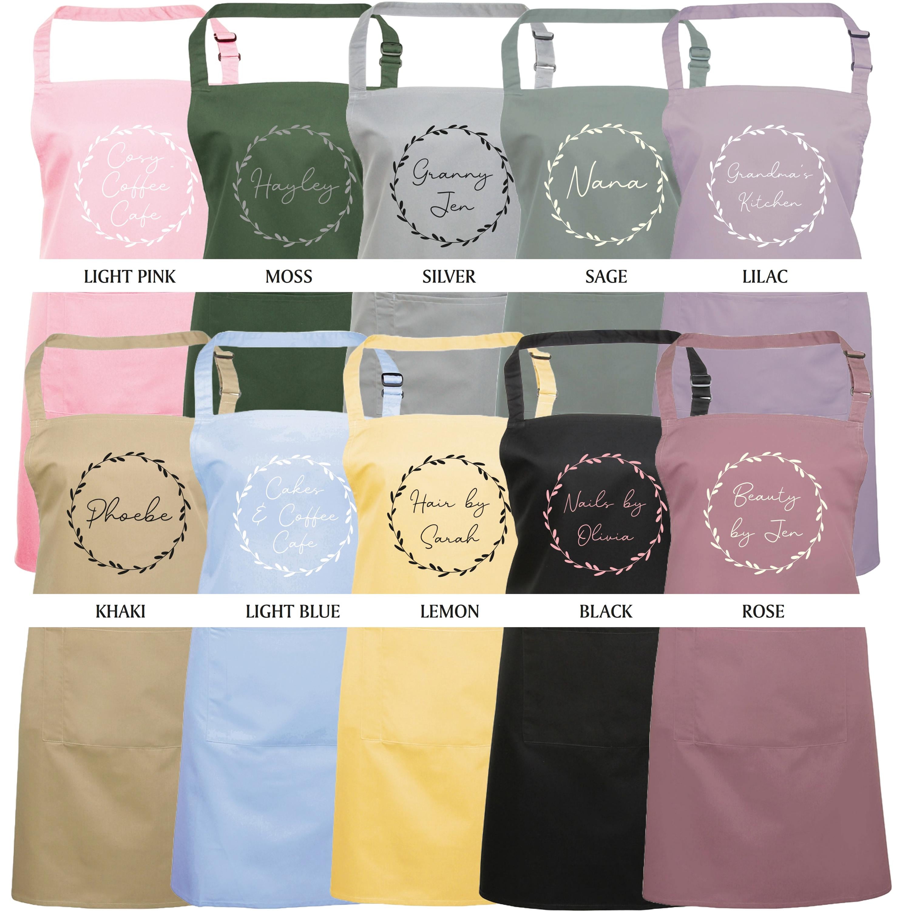 Personalised Floral Wreath Apron Custom Name Text Print Design