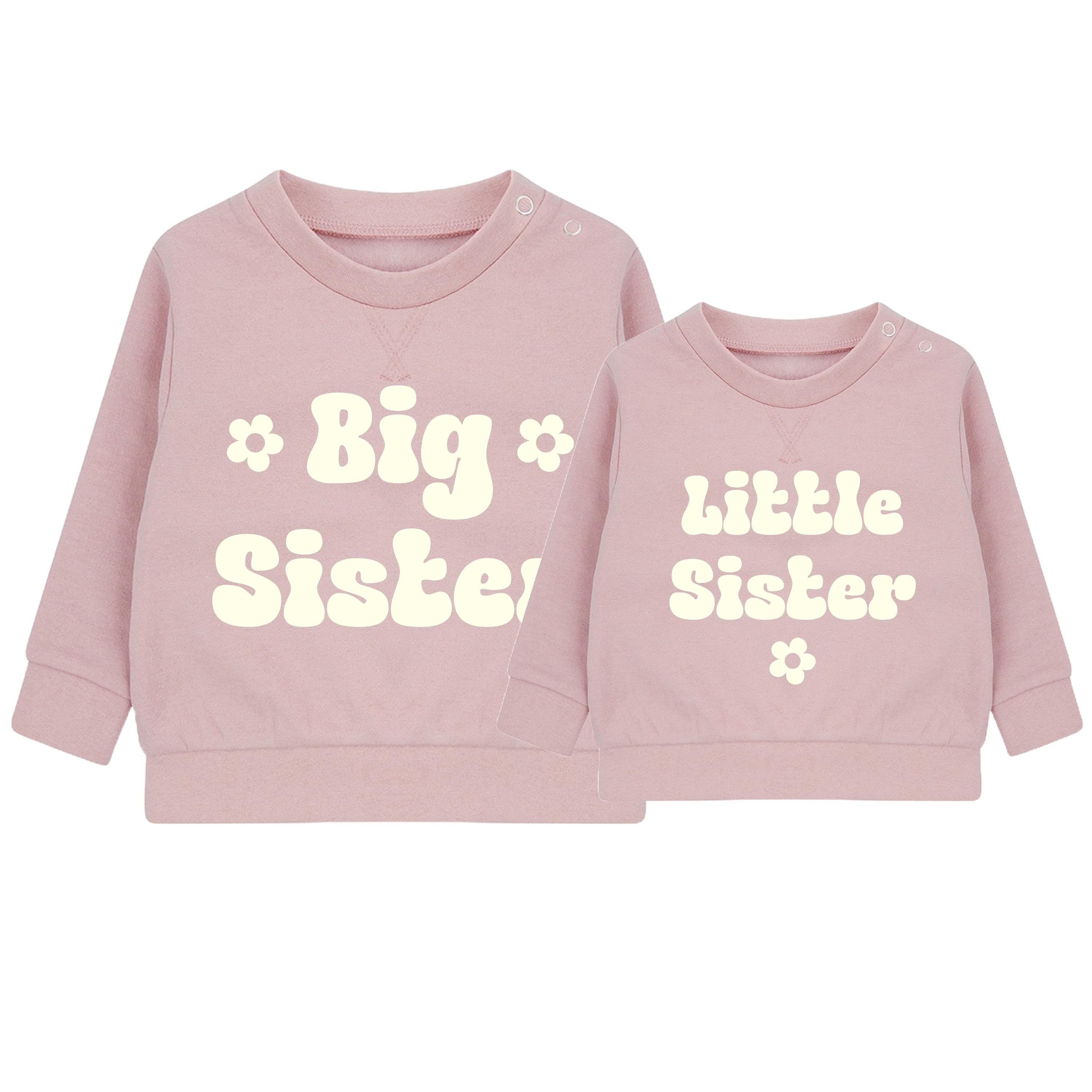 Big and Little Sister Girls Sustainable Sweatshirts Baby and Toddler Matching Retro New Siblings