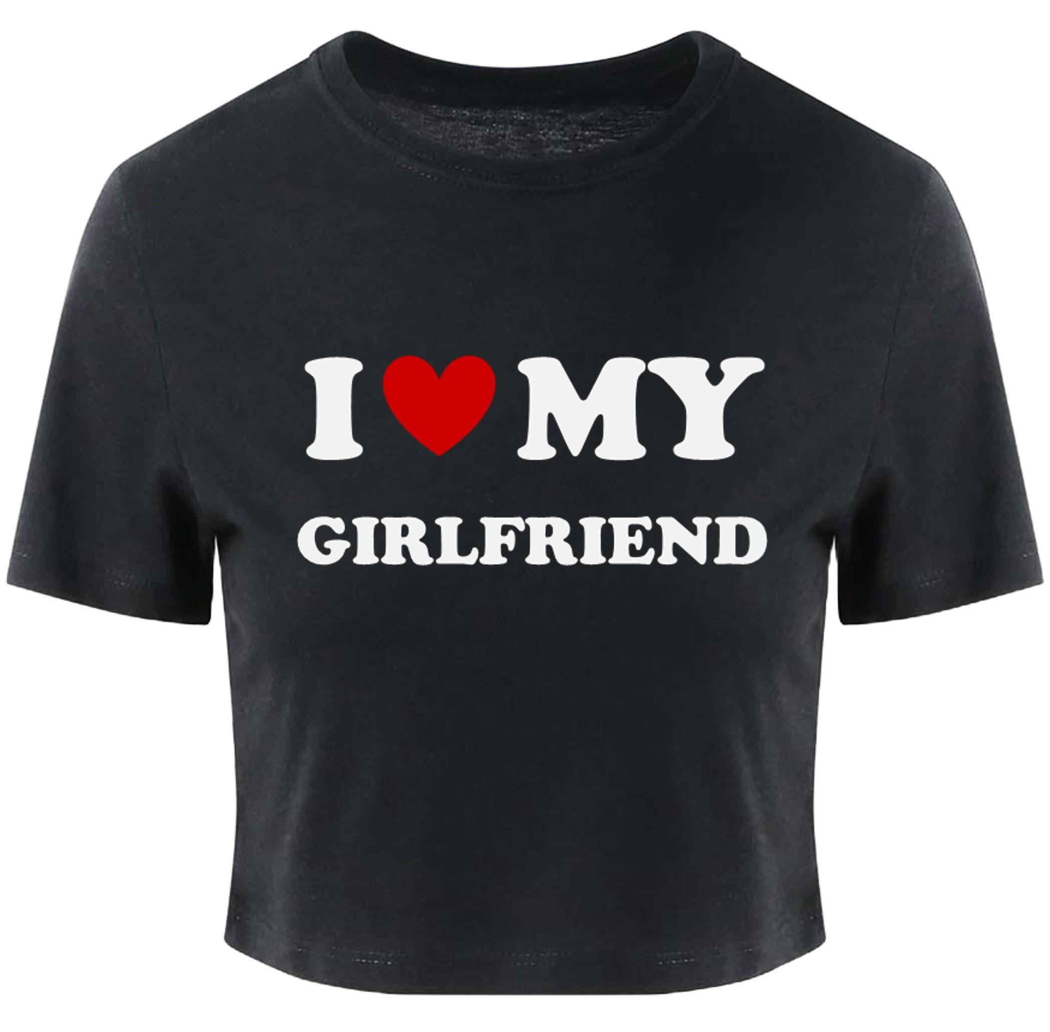 I Love My Girlfriend Ladies Cropped Printed T-Shirt LGBTQ+ Gay Lesbian Bisexual Queer Pride Cute Y2K Baby Tee