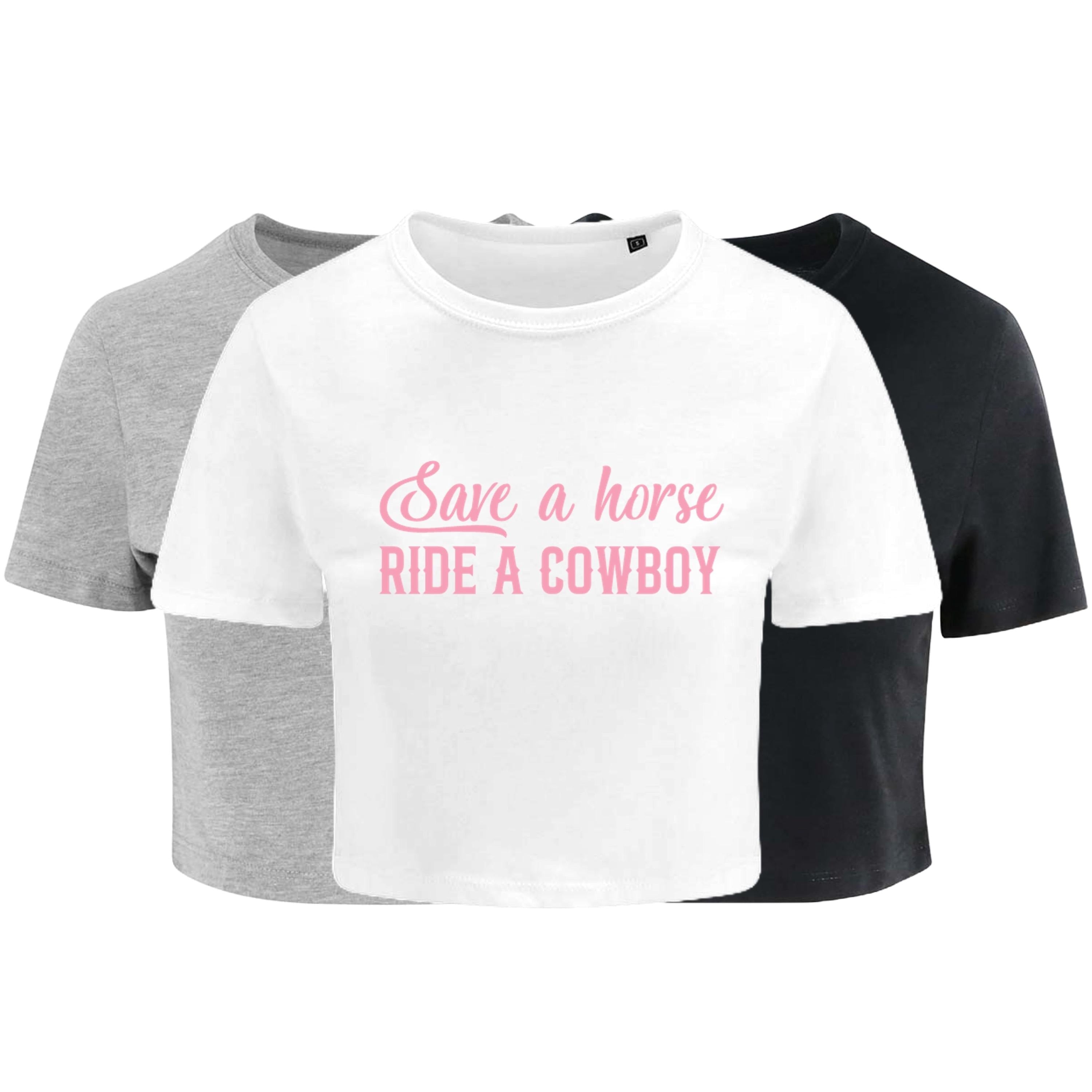 Save a Horse Ride A Cowboy Ladies Cropped Printed T-Shirt Cute Y2K Baby Tee