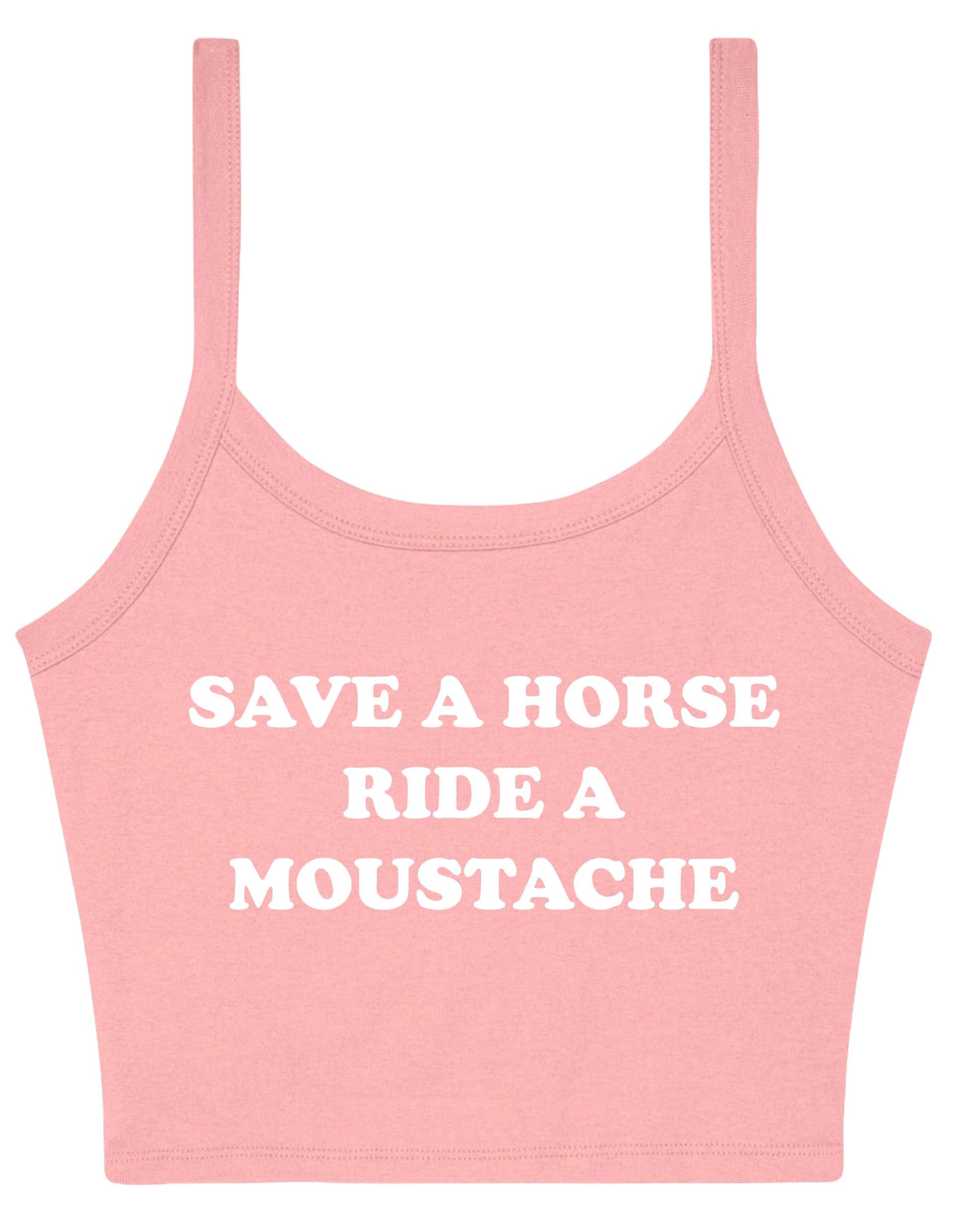 Save a Horse Ride A Moustache Ladies Cropped Printed Strappy Vest Cute Y2K Baby Tee